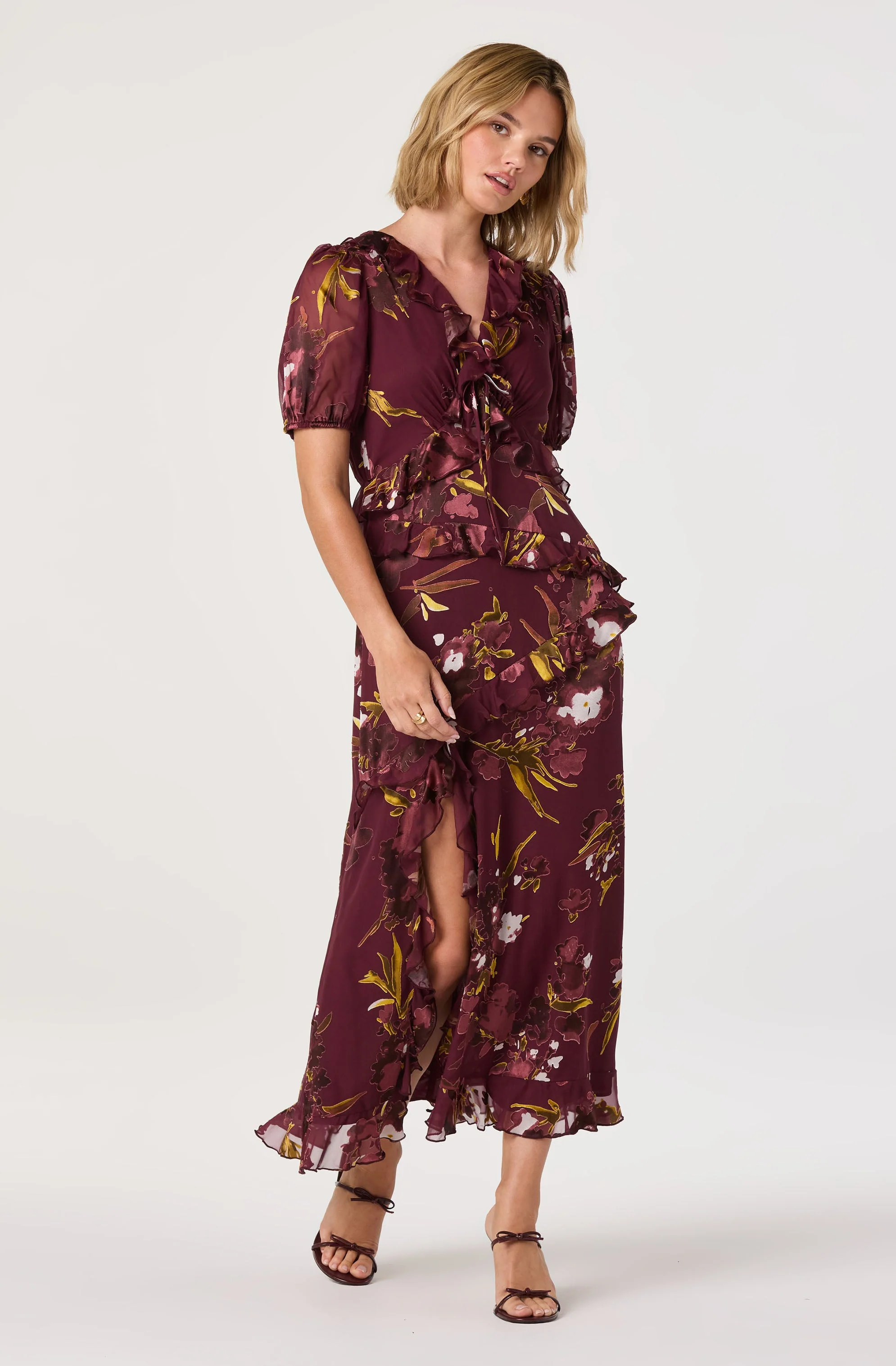 Bennet Floral Ruffle Trim Midi Dress