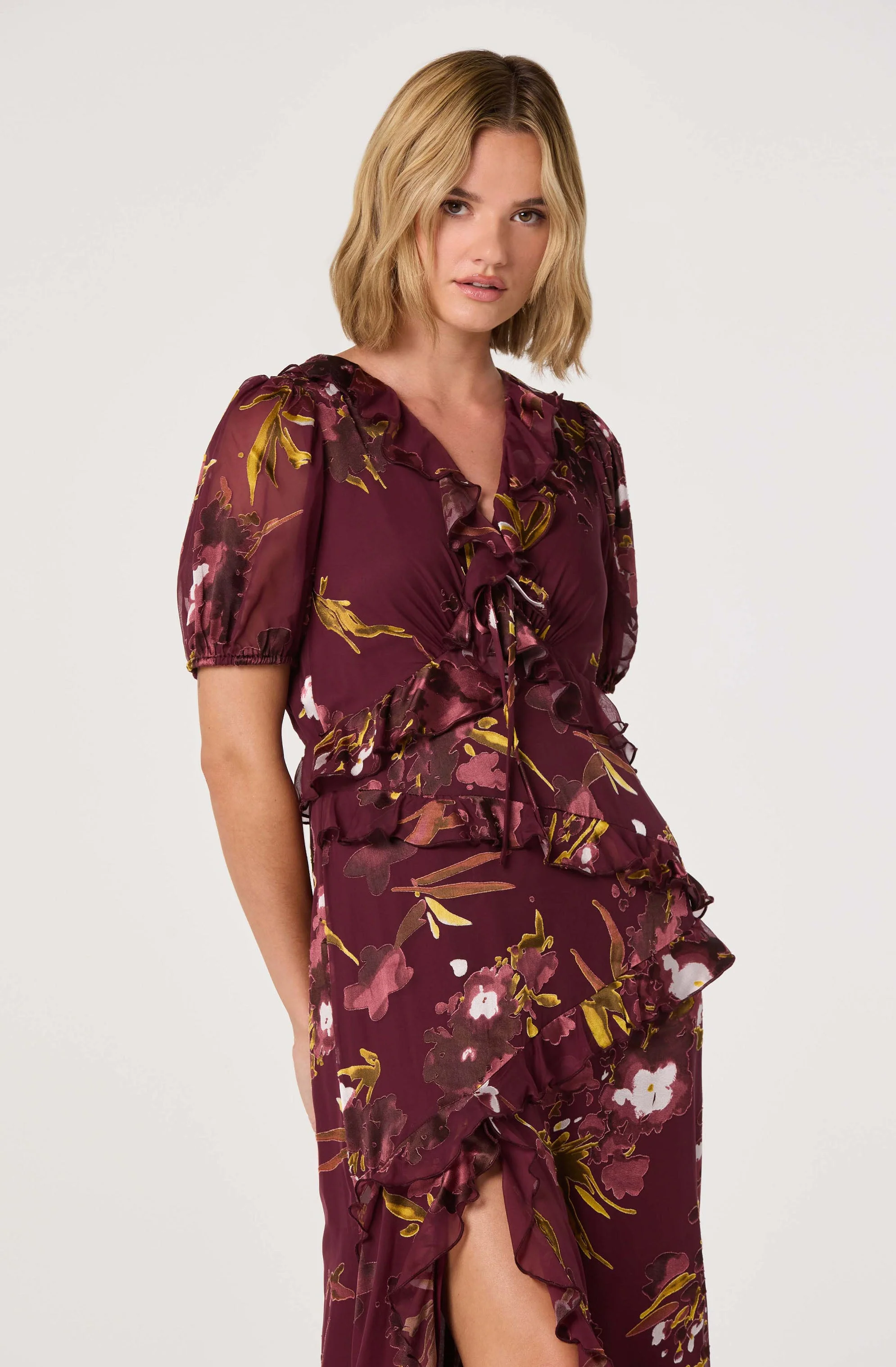 Bennet Floral Ruffle Trim Midi Dress - Image 3