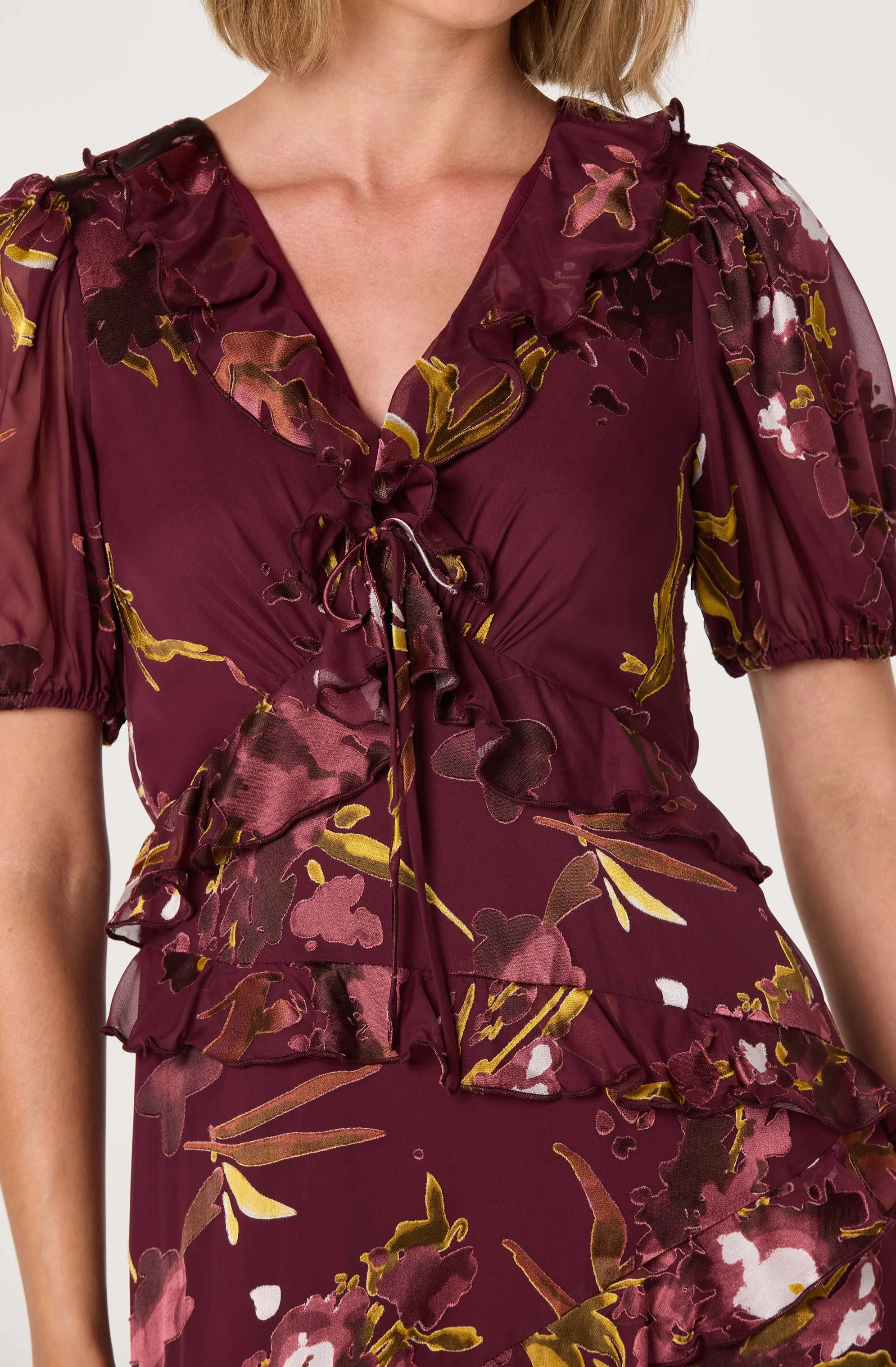Bennet Floral Ruffle Trim Midi Dress - Image 6