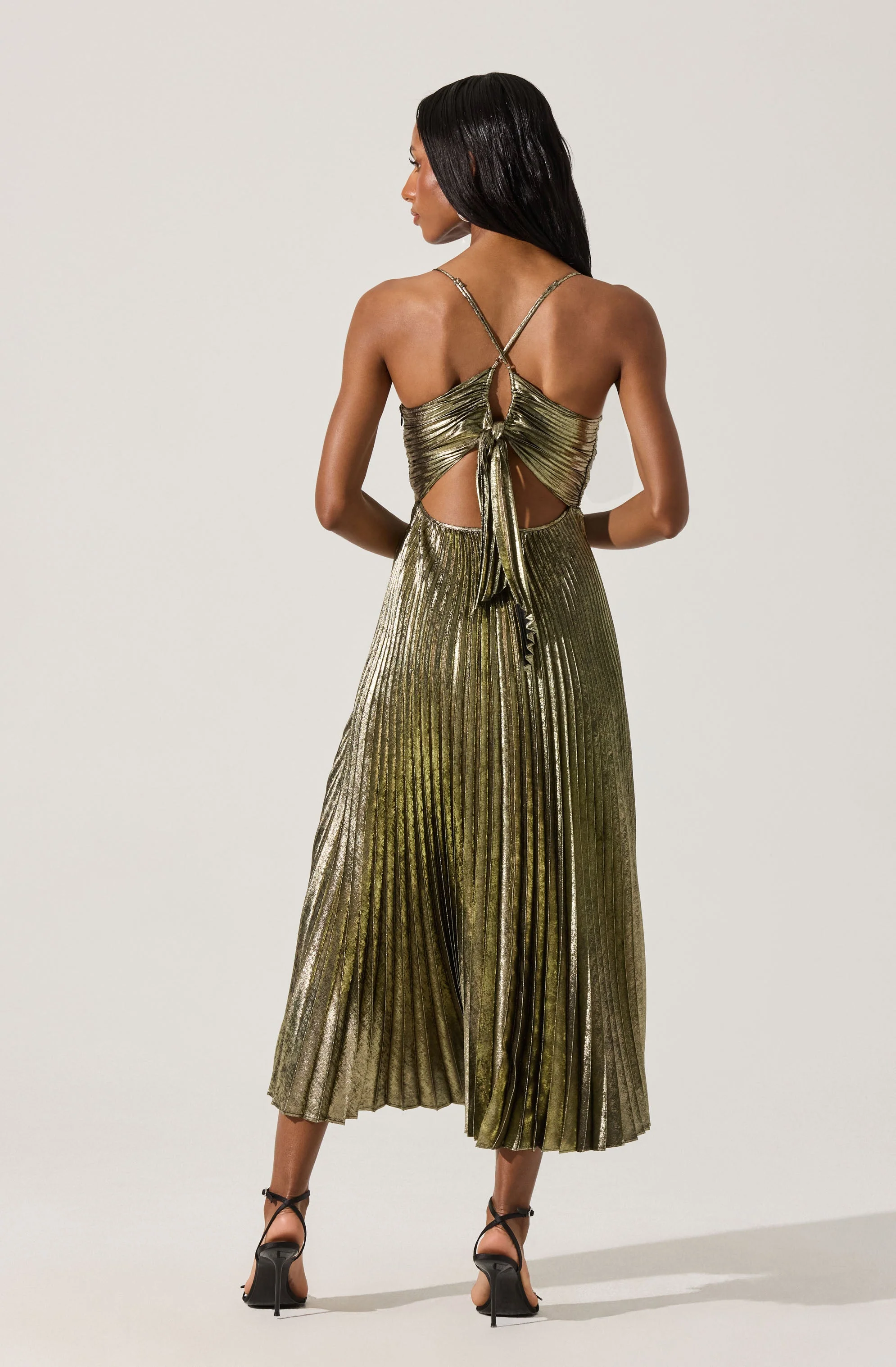 Blythe Metallic Plisse Midi Dress - Image 2