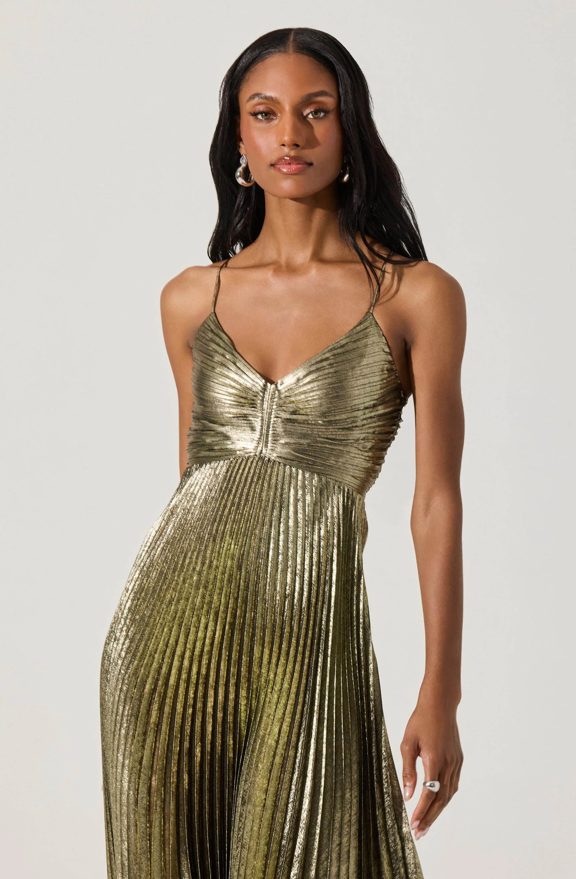 Blythe Metallic Plisse Midi Dress - Image 3