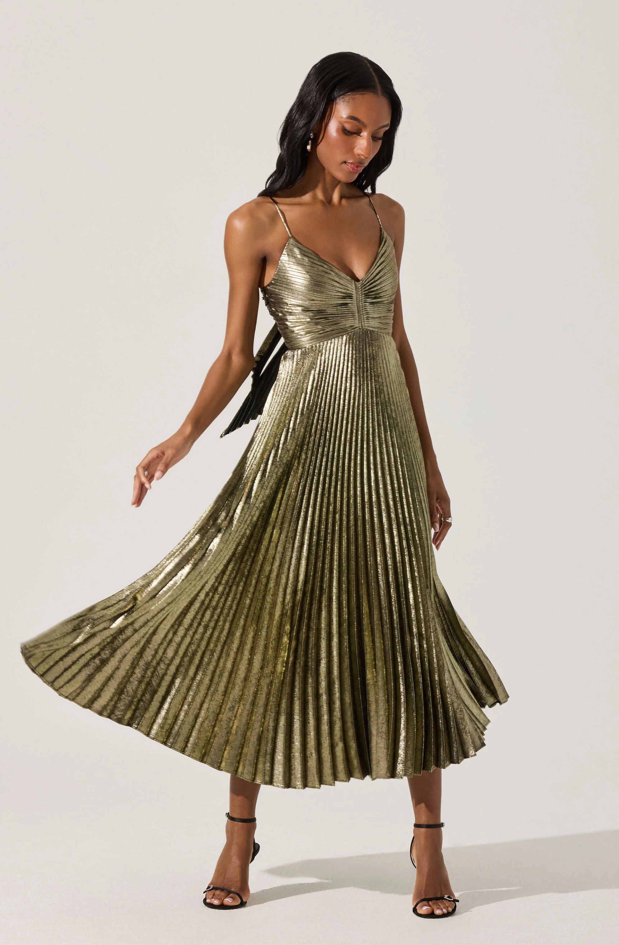 Blythe Metallic Plisse Midi Dress - Image 5