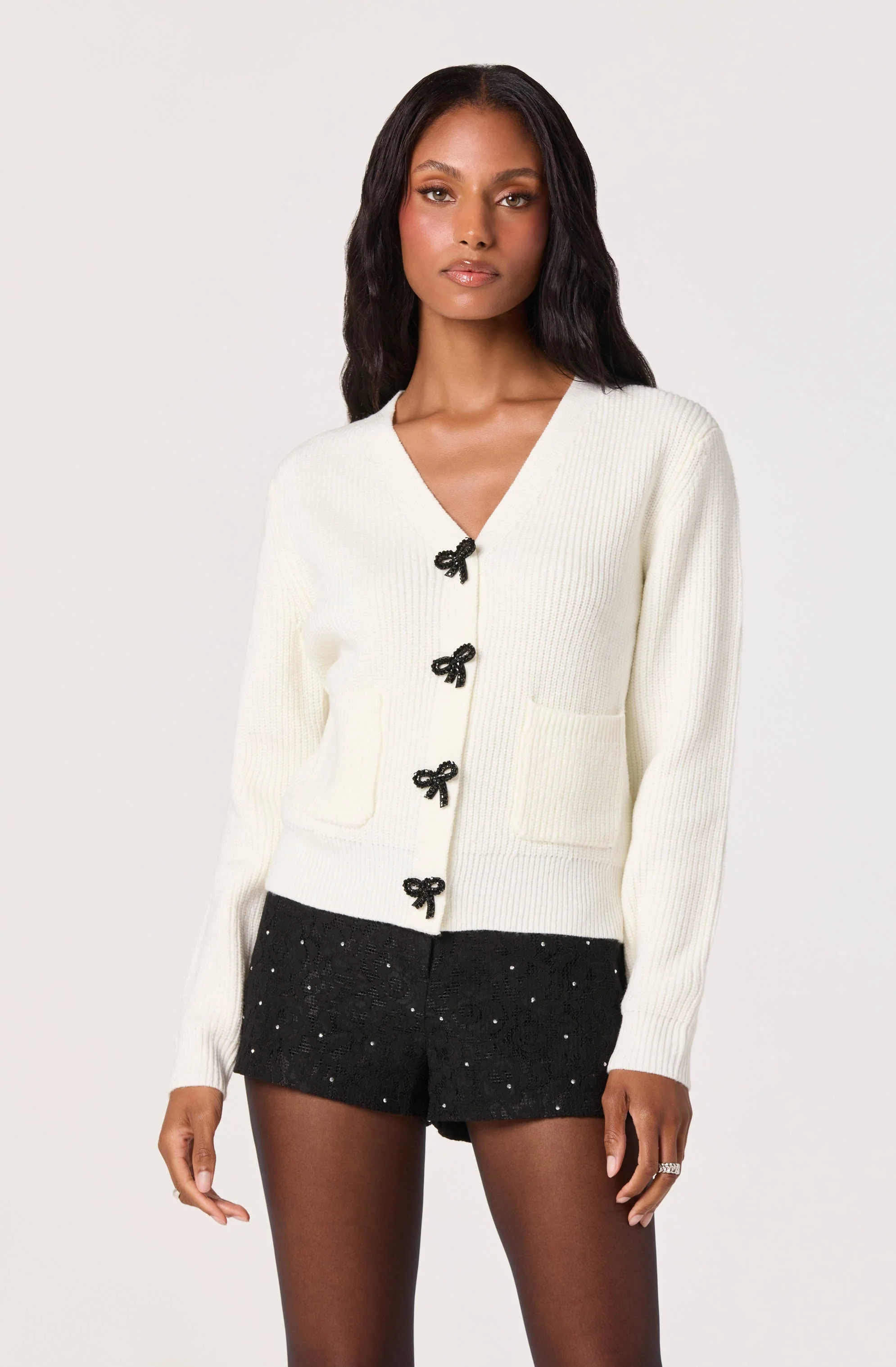 Embellished Bow Button Cardigan - Image 10