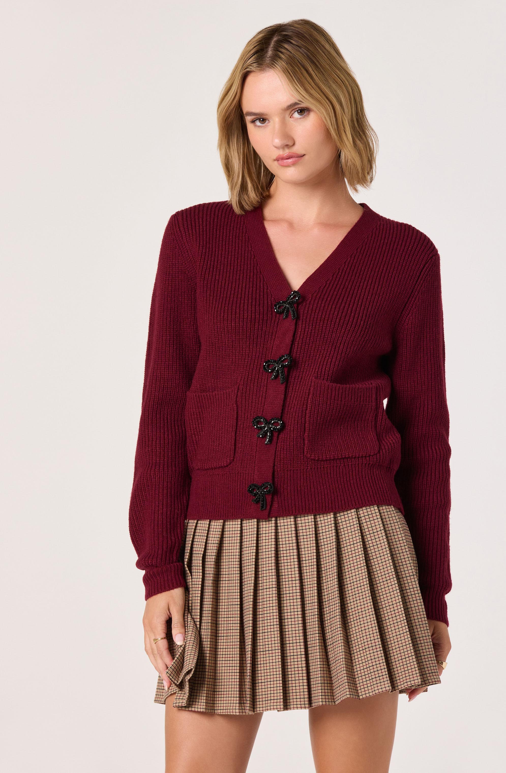 Embellished Bow Button Cardigan - Image 3