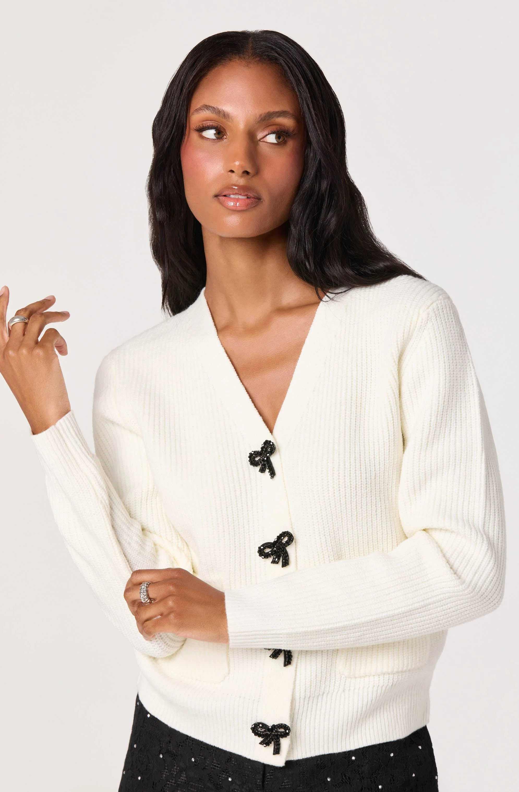 Embellished Bow Button Cardigan - Image 7
