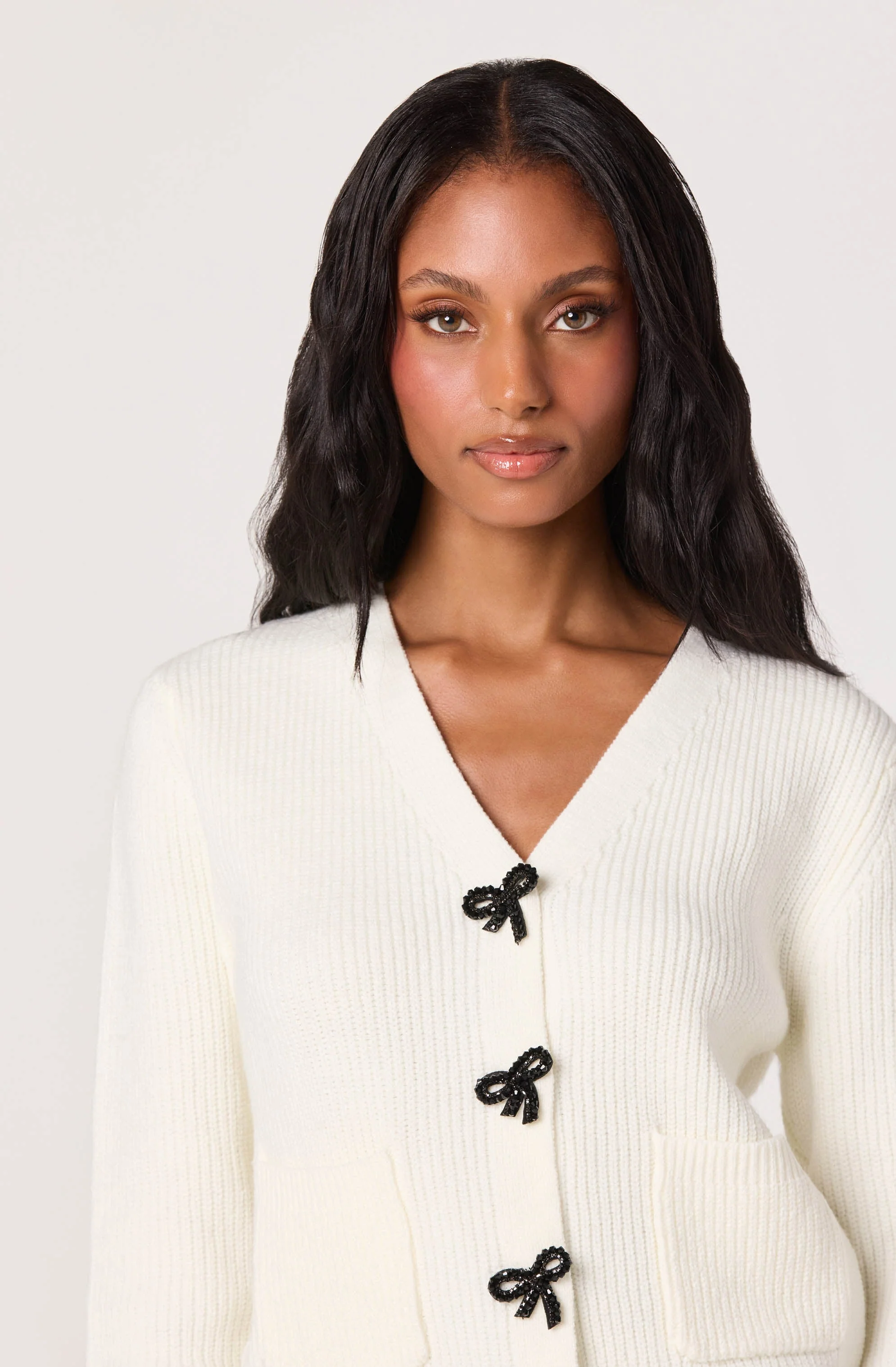 Embellished Bow Button Cardigan - Image 9