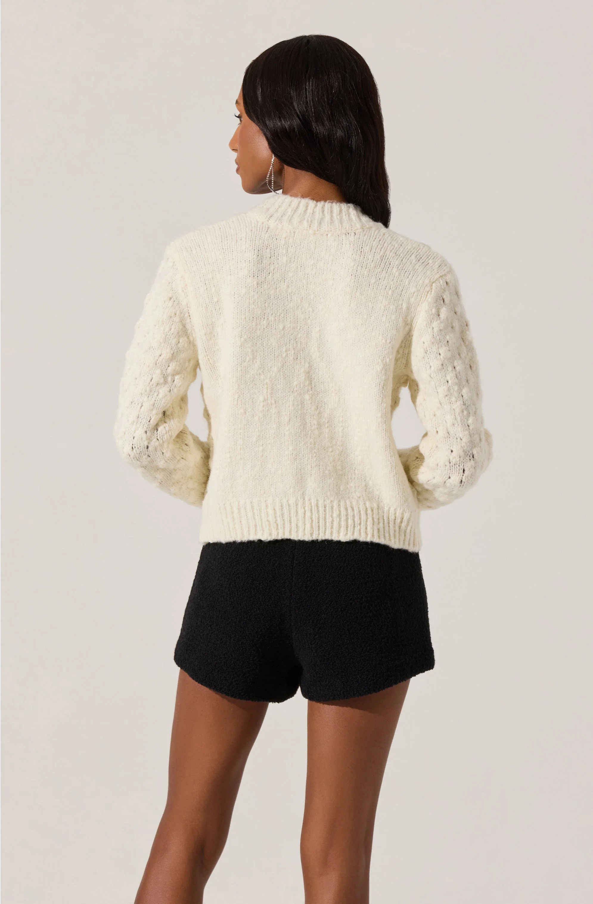 Contrasting Bow Tie Textured Cardigan - Image 4