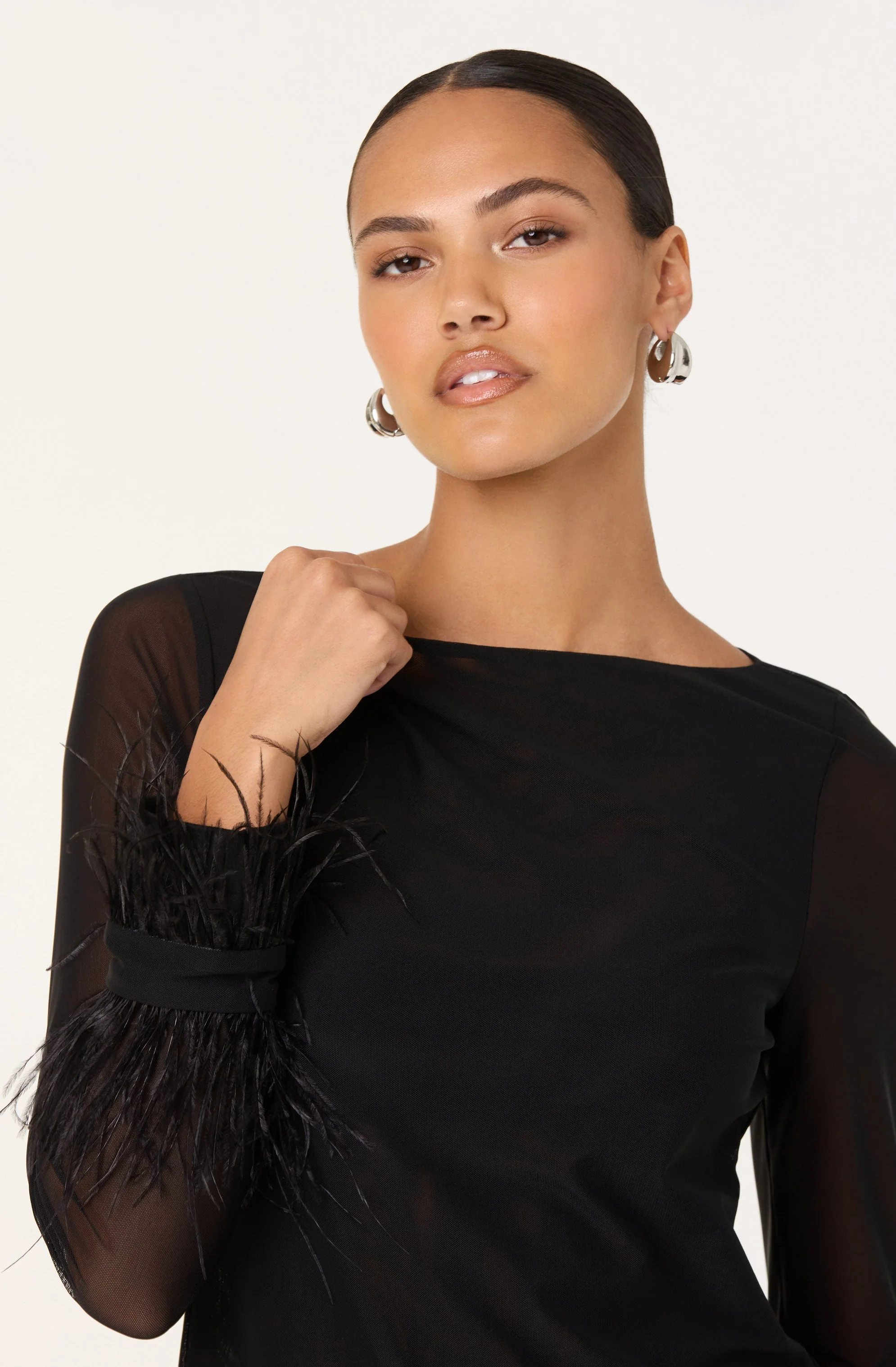 Brisa Mesh Feather Trim Top - Image 2