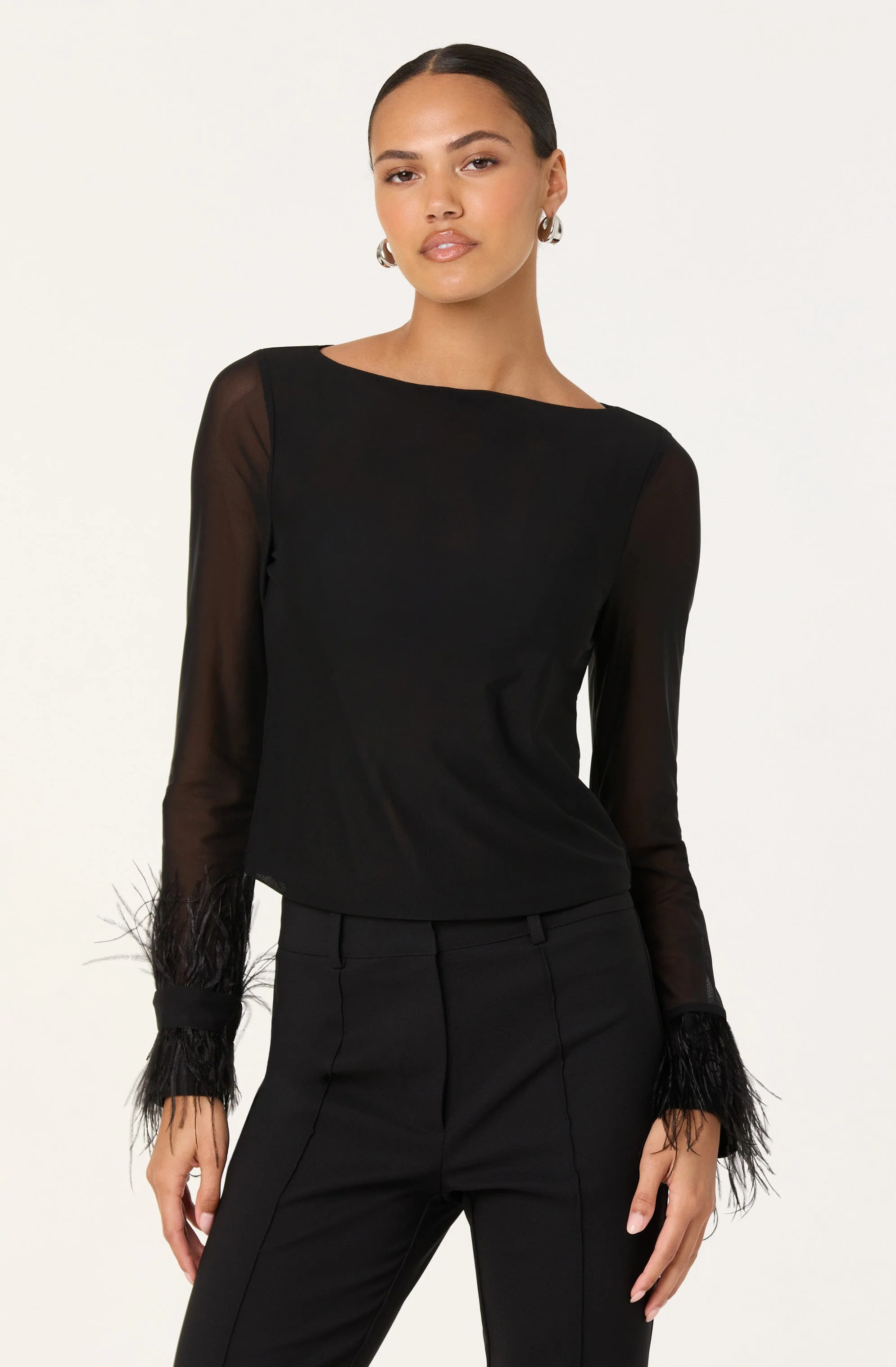 Brisa Mesh Feather Trim Top - Image 3
