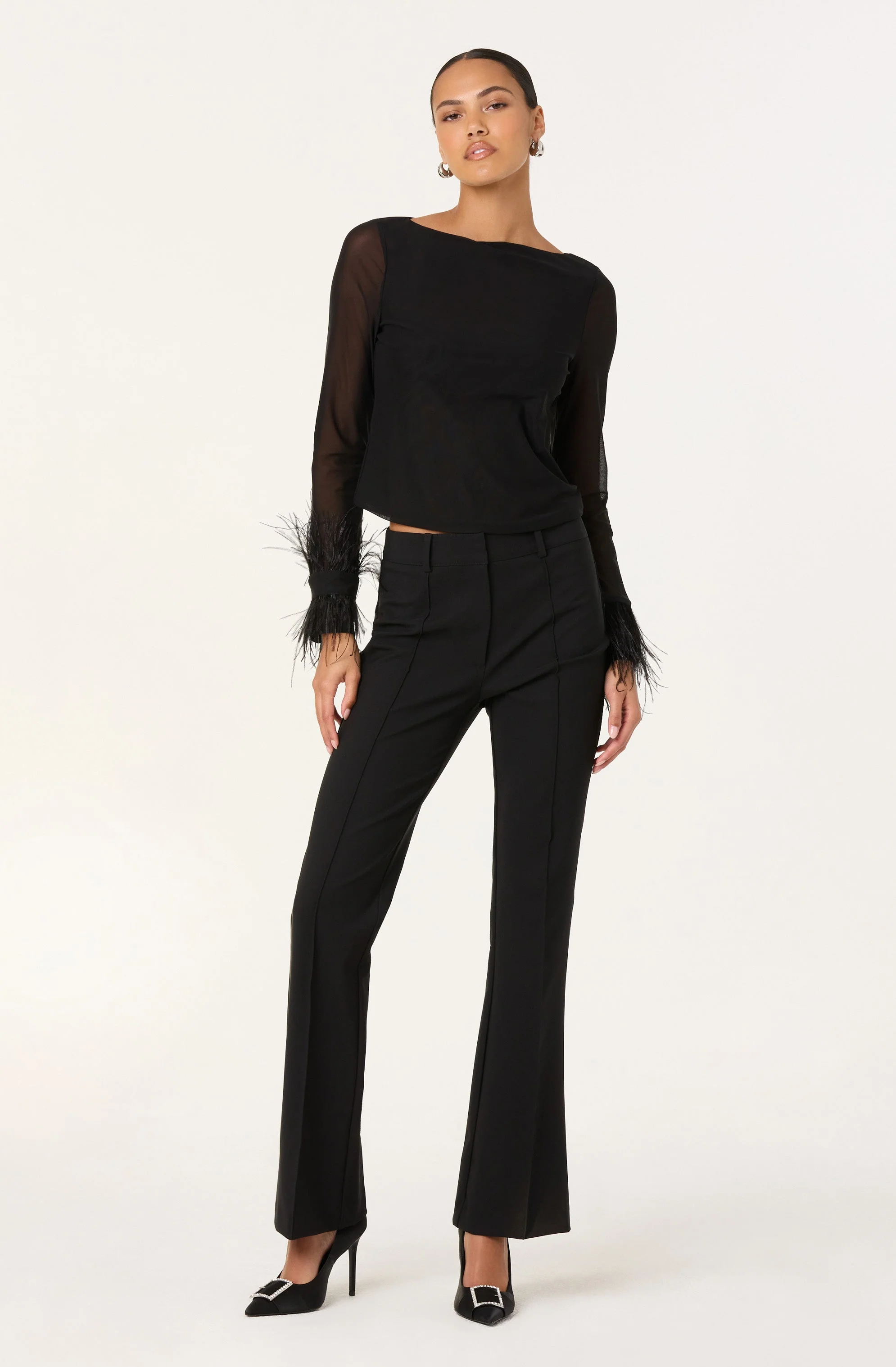 Brisa Mesh Feather Trim Top - Image 6