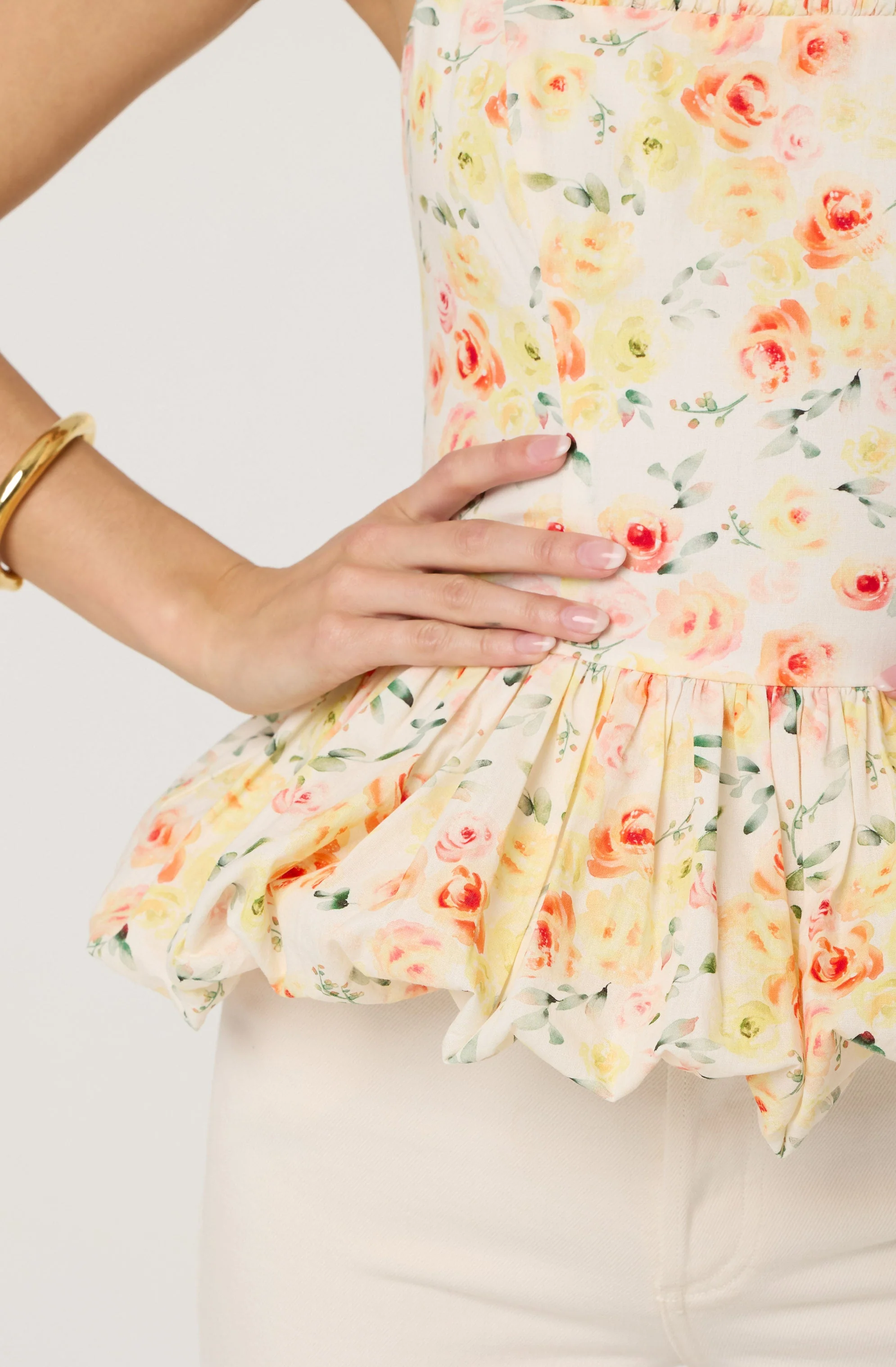 Floral Bubble Hem Peplum Top - Image 6