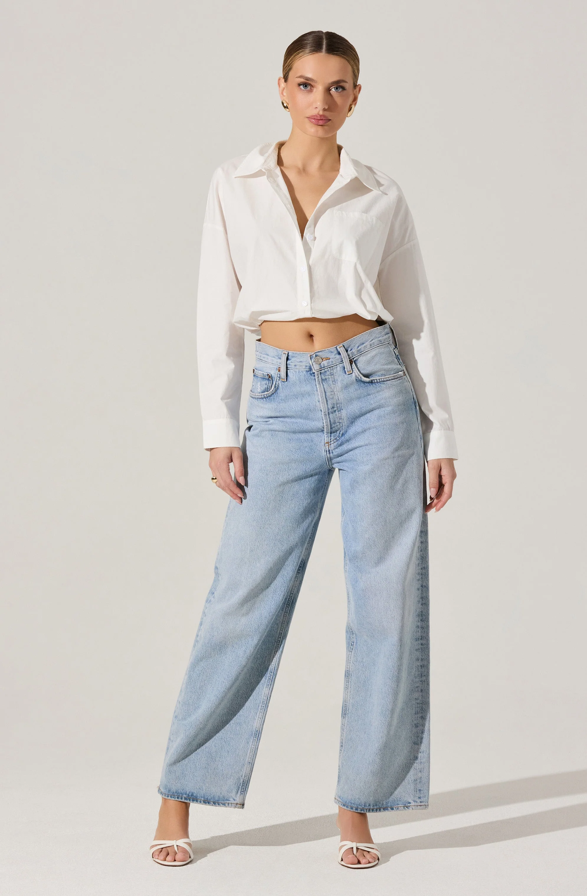 Bubble Hem Cropped Poplin Shirt - Image 2