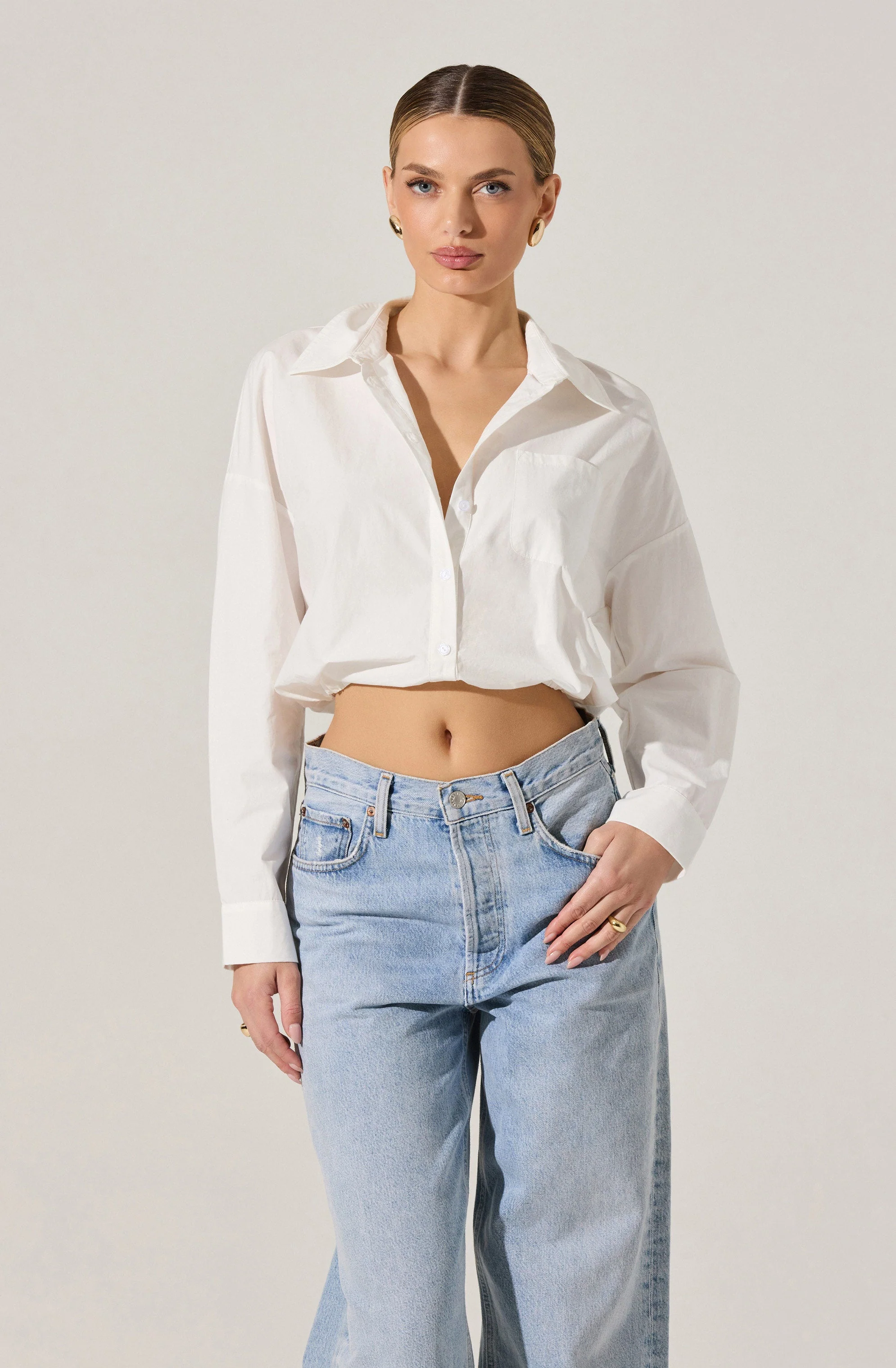 Bubble Hem Cropped Poplin Shirt - Image 3