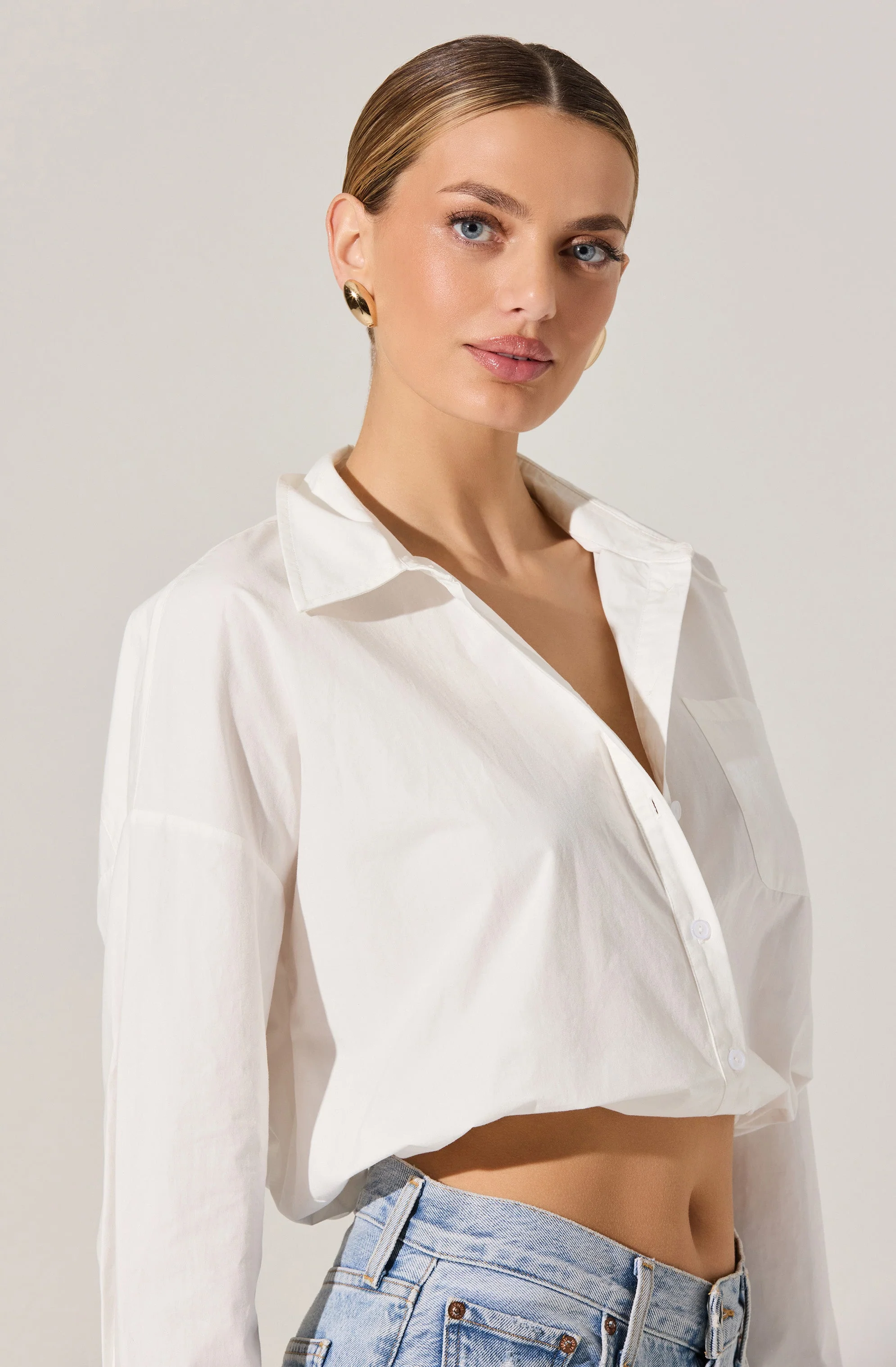 Bubble Hem Cropped Poplin Shirt - Image 6
