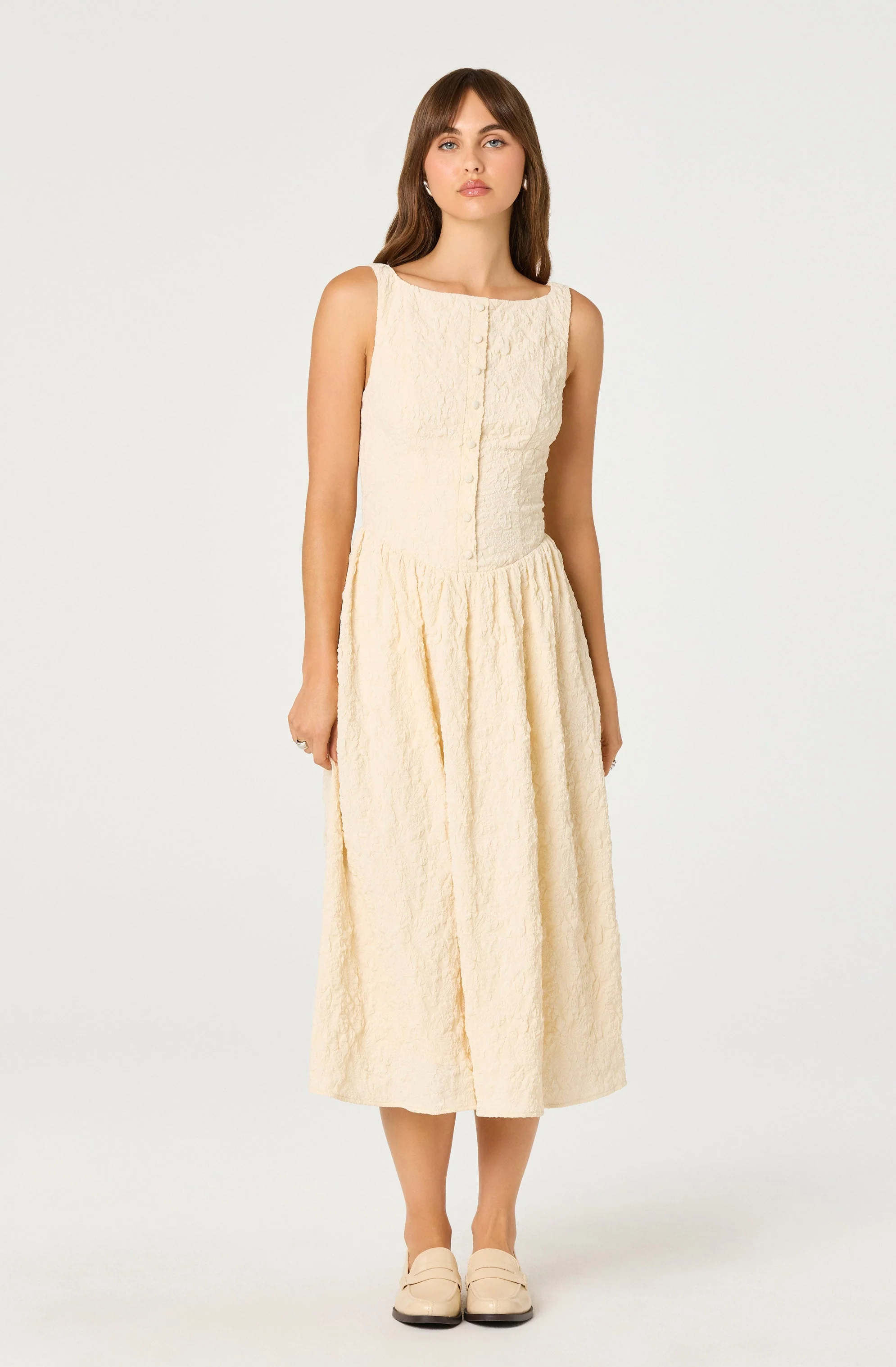 Button Front Boat Neck Midi Dress - Image 5