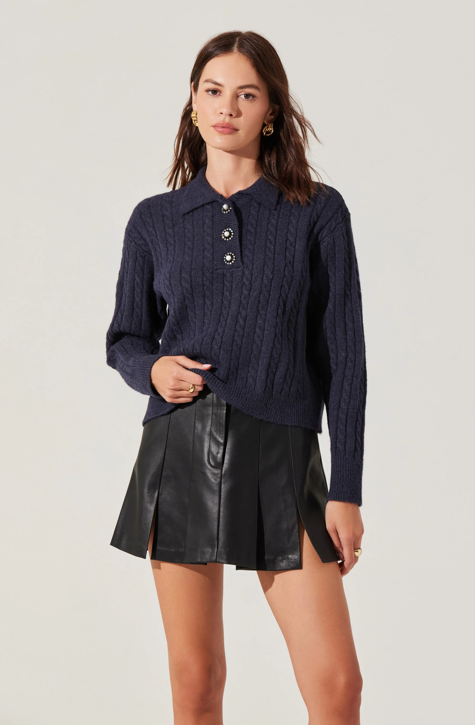 Cable Knit Polo Sweater - Image 7
