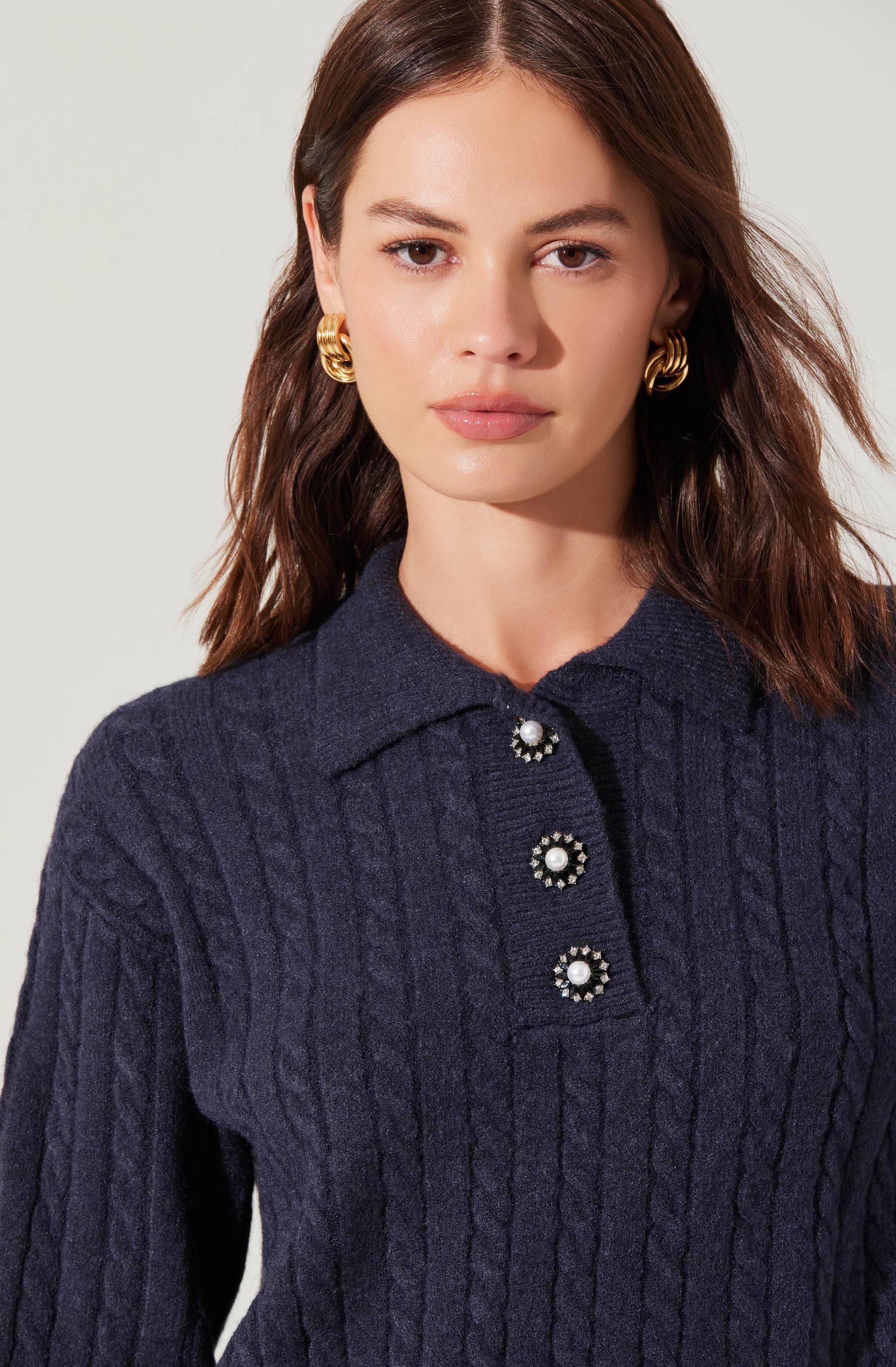 Cable Knit Polo Sweater - Image 9