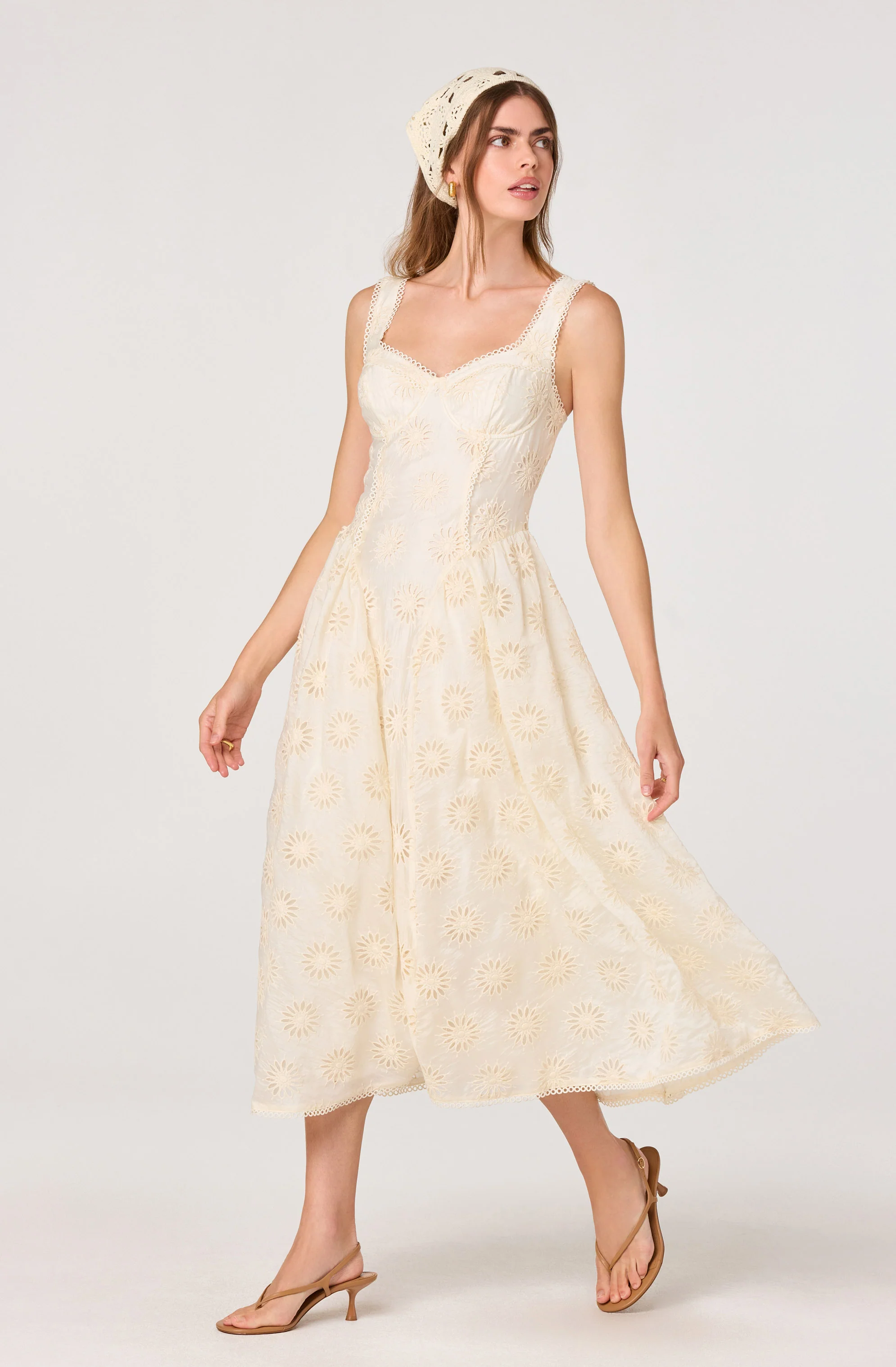 Caerwyn Eyelet Embroidery Sweetheart Midi Dress - Image 2