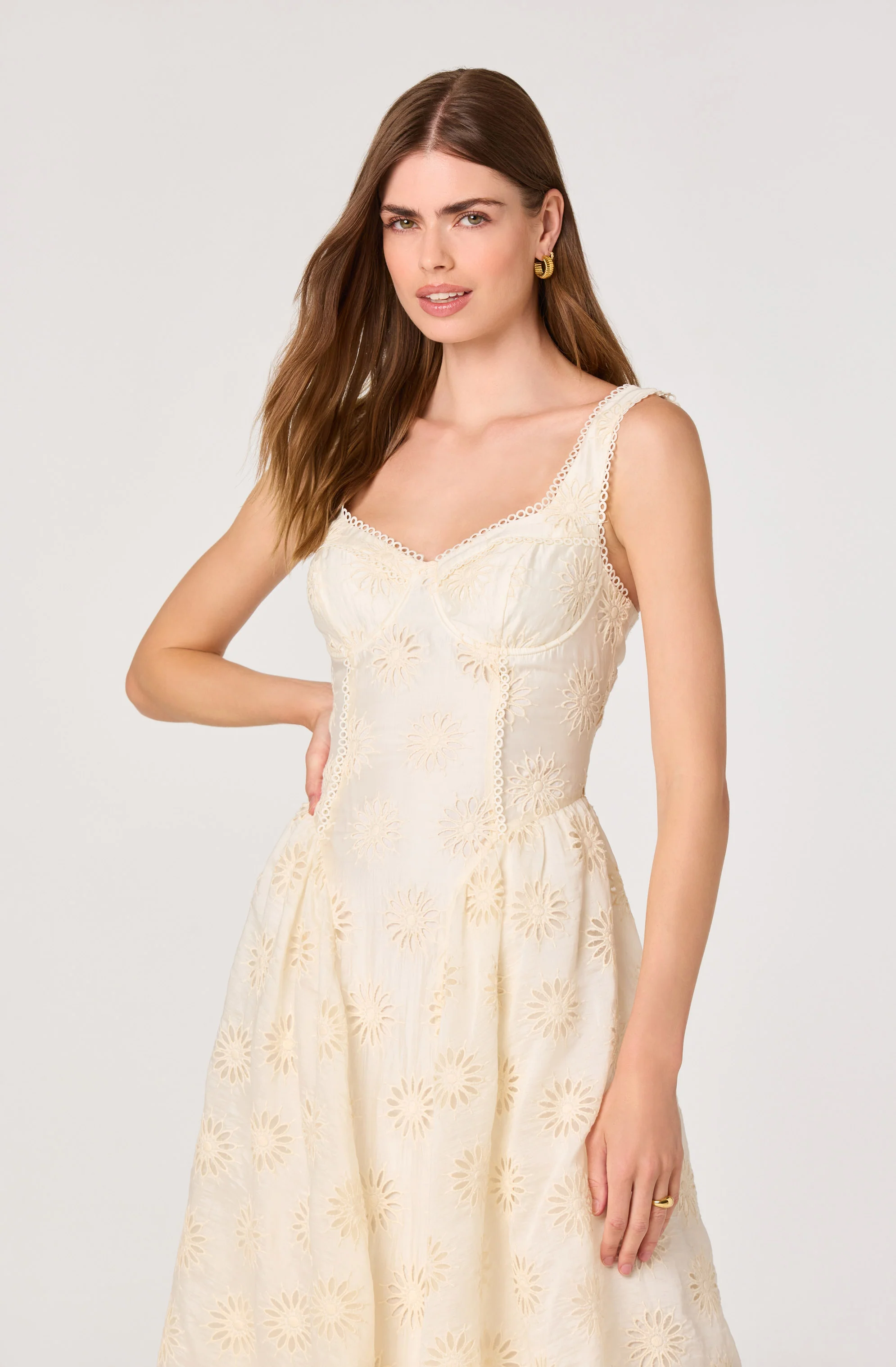 Caerwyn Eyelet Embroidery Sweetheart Midi Dress - Image 4