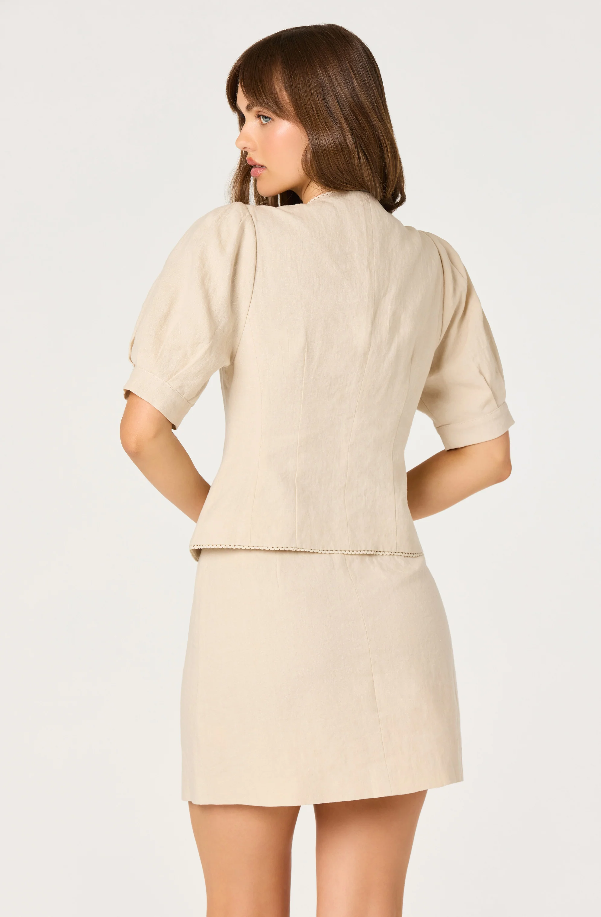 Cailey Linen Puff Sleeve Button-Front Top - Image 5