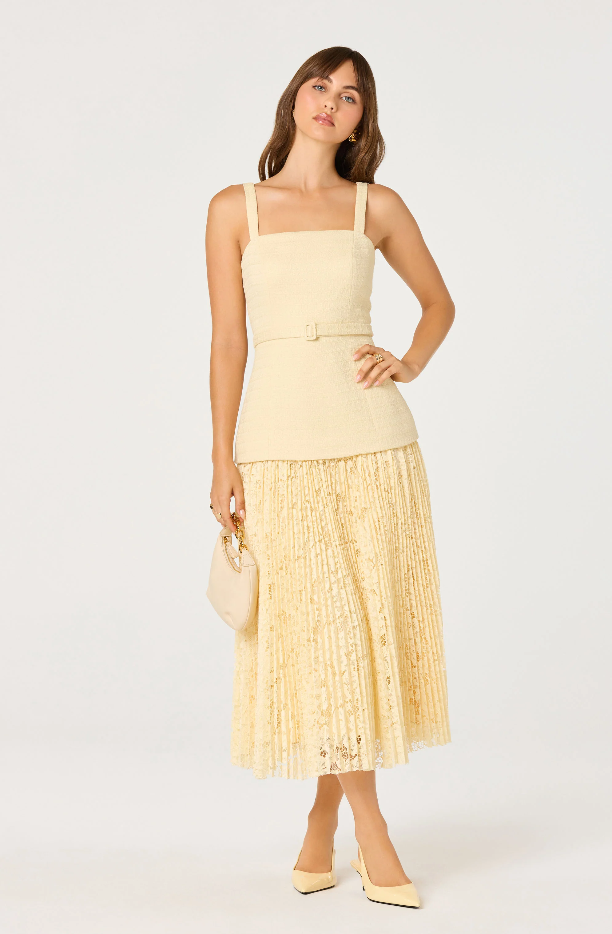 Caitlin Mixed Media Tweed Midi Dress
