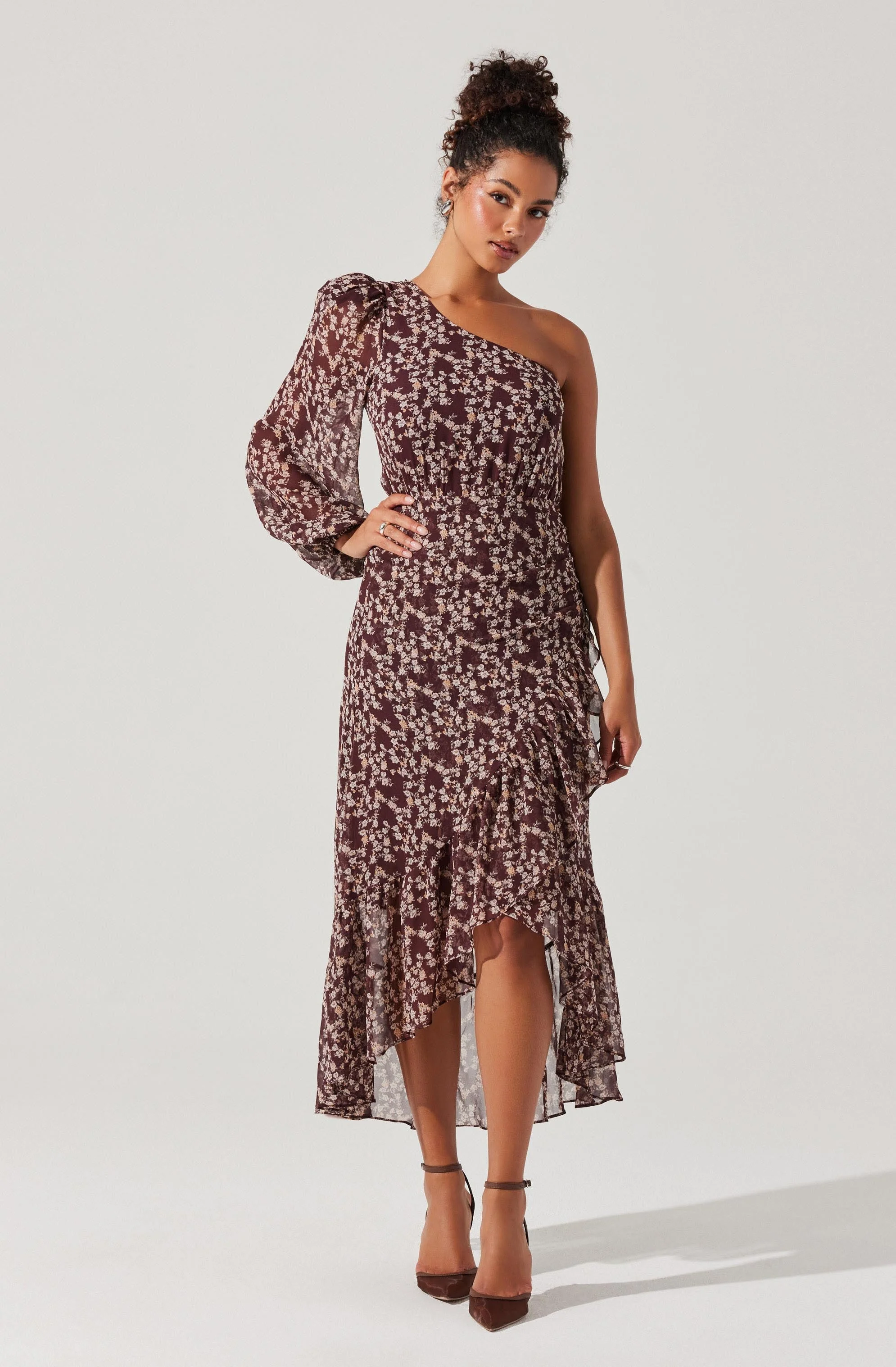 Calista Floral One Shoulder Midi Dress - Image 3