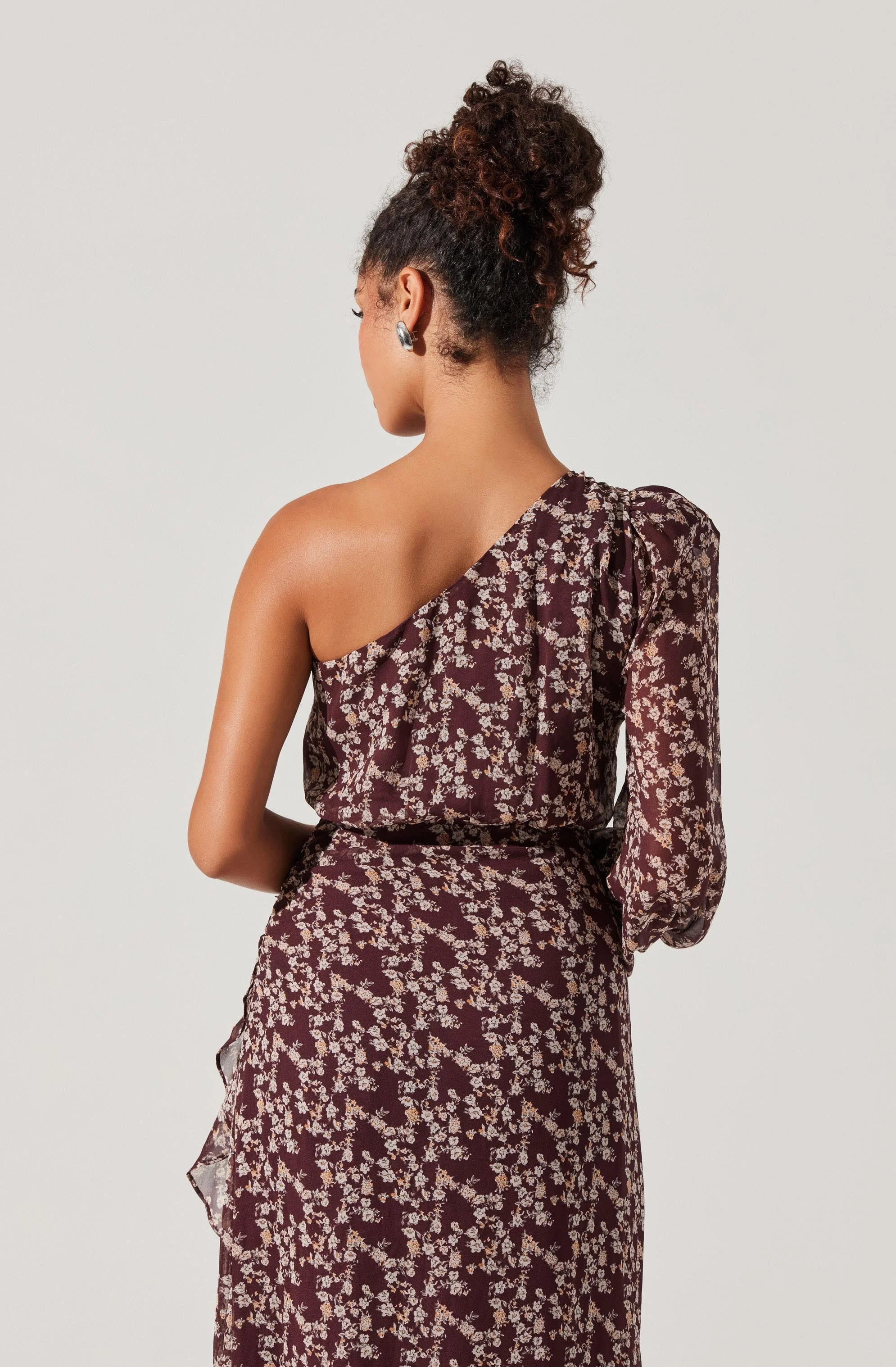 Calista Floral One Shoulder Midi Dress - Image 4