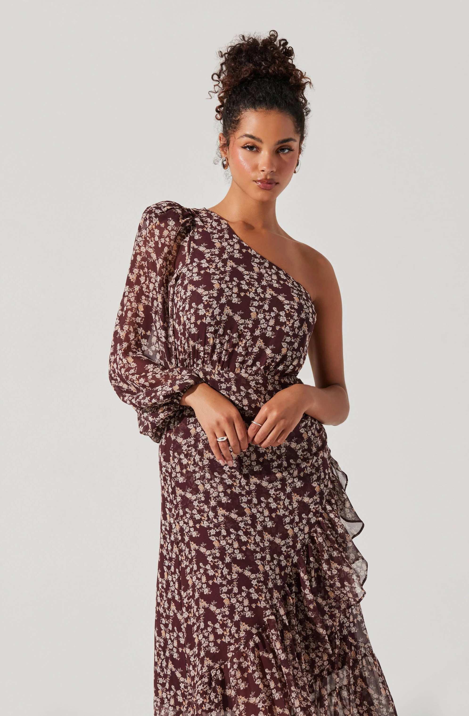 Calista Floral One Shoulder Midi Dress - Image 5