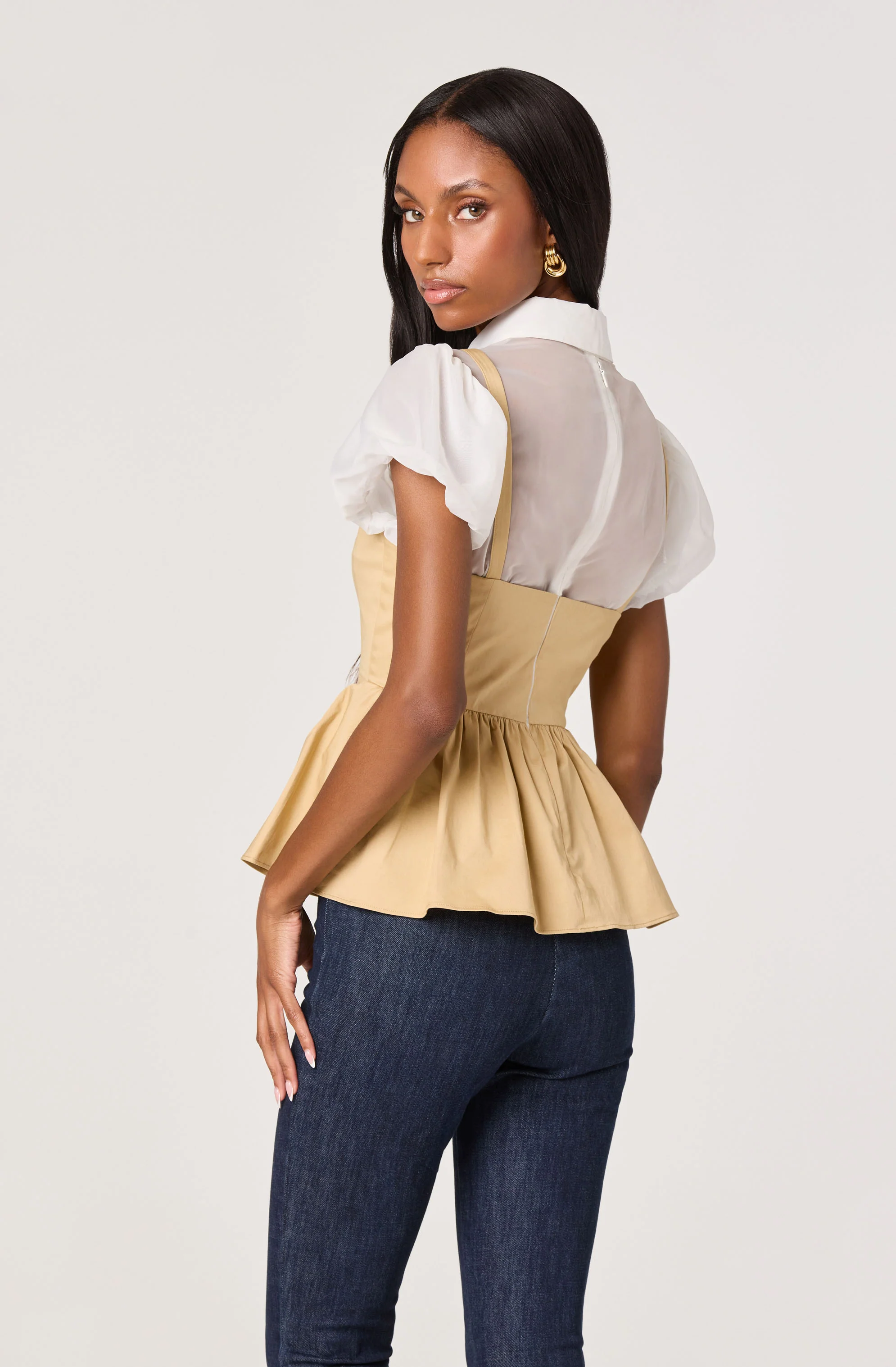 Carrington Mixed Media Layered Peplum Top - Image 2