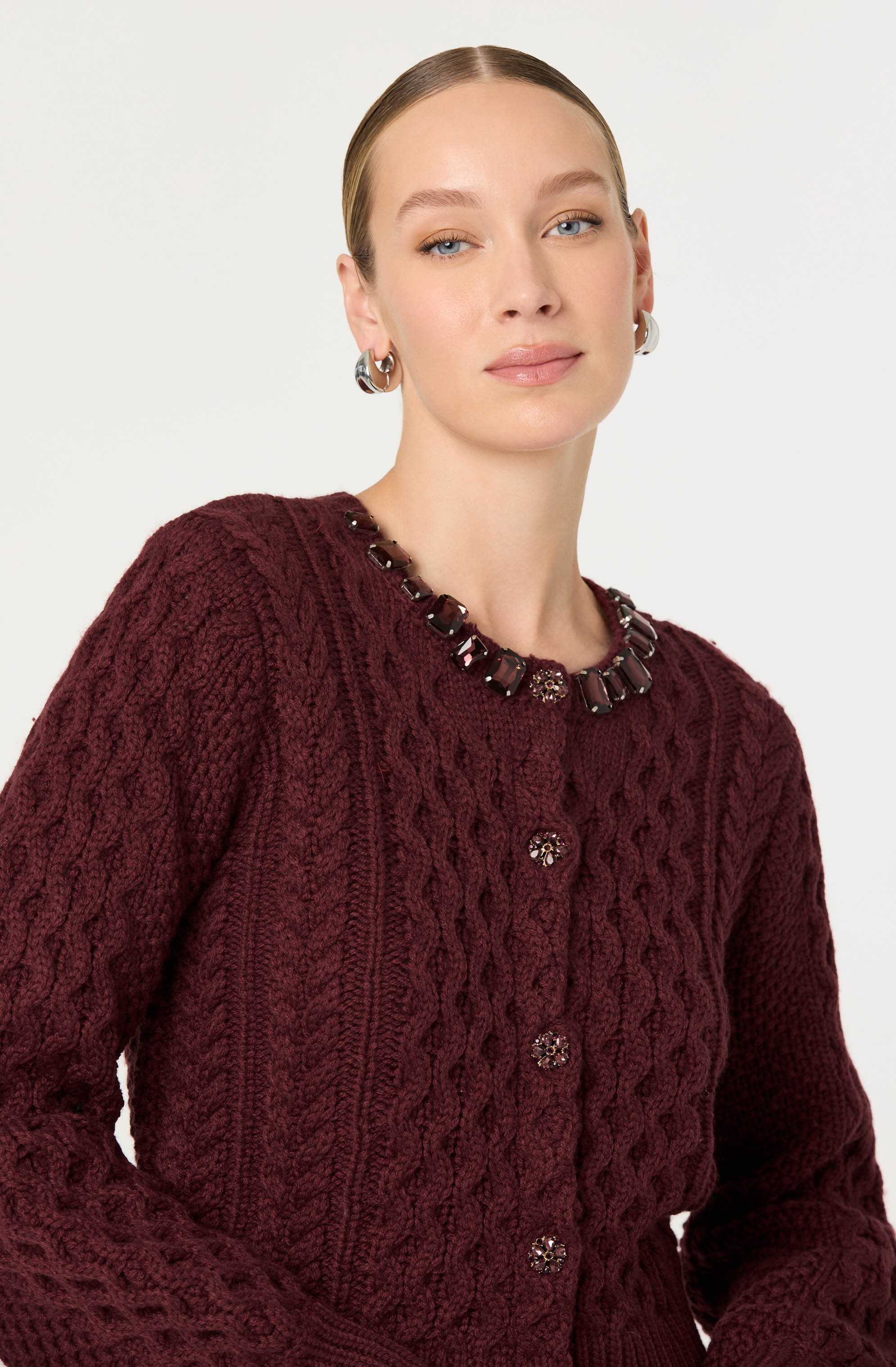 Cathryn Embellished Cable Knit Cardigan - Image 9