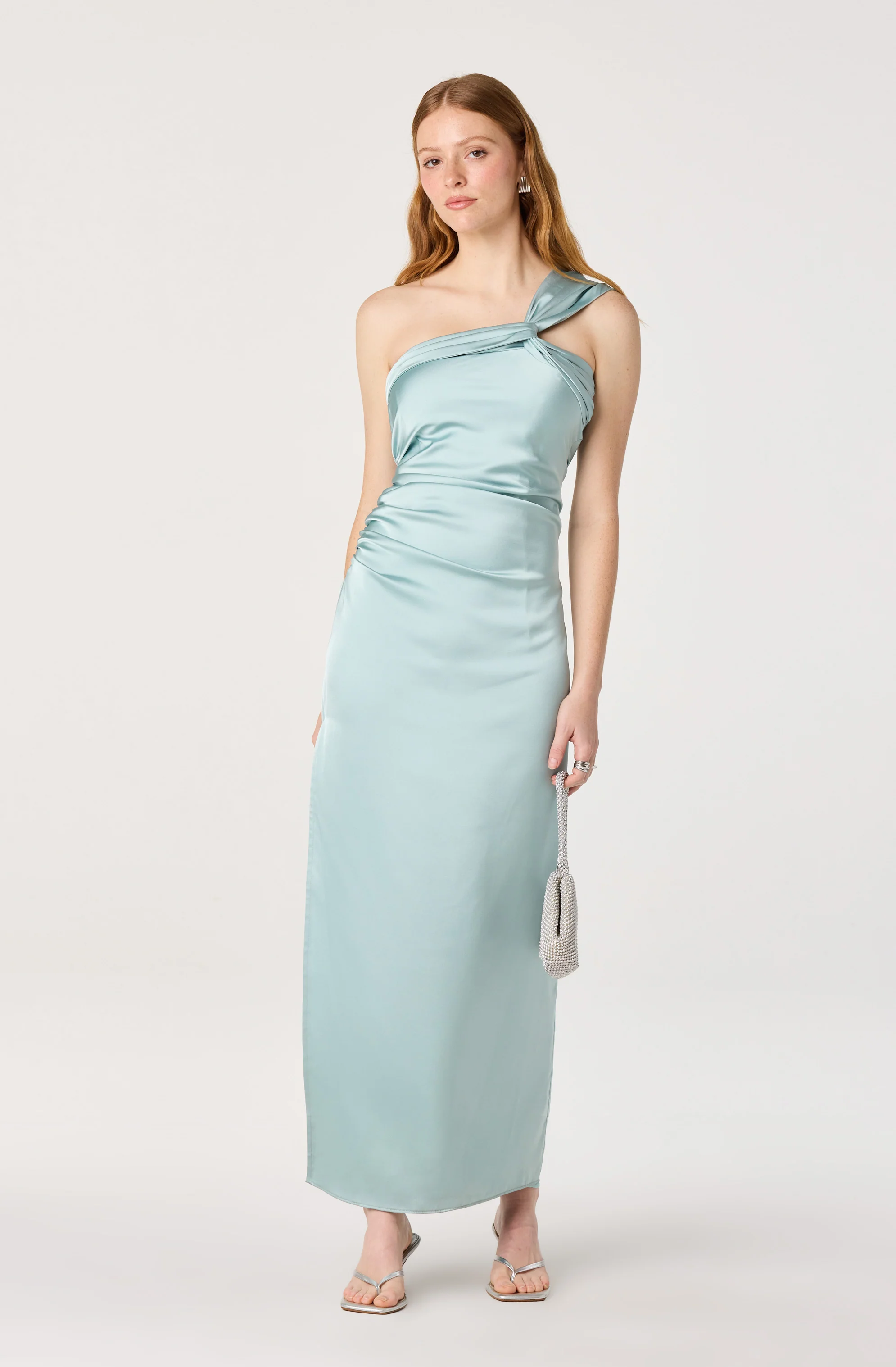Catori One-Shoulder Ruched Satin Maxi Dress - Image 10