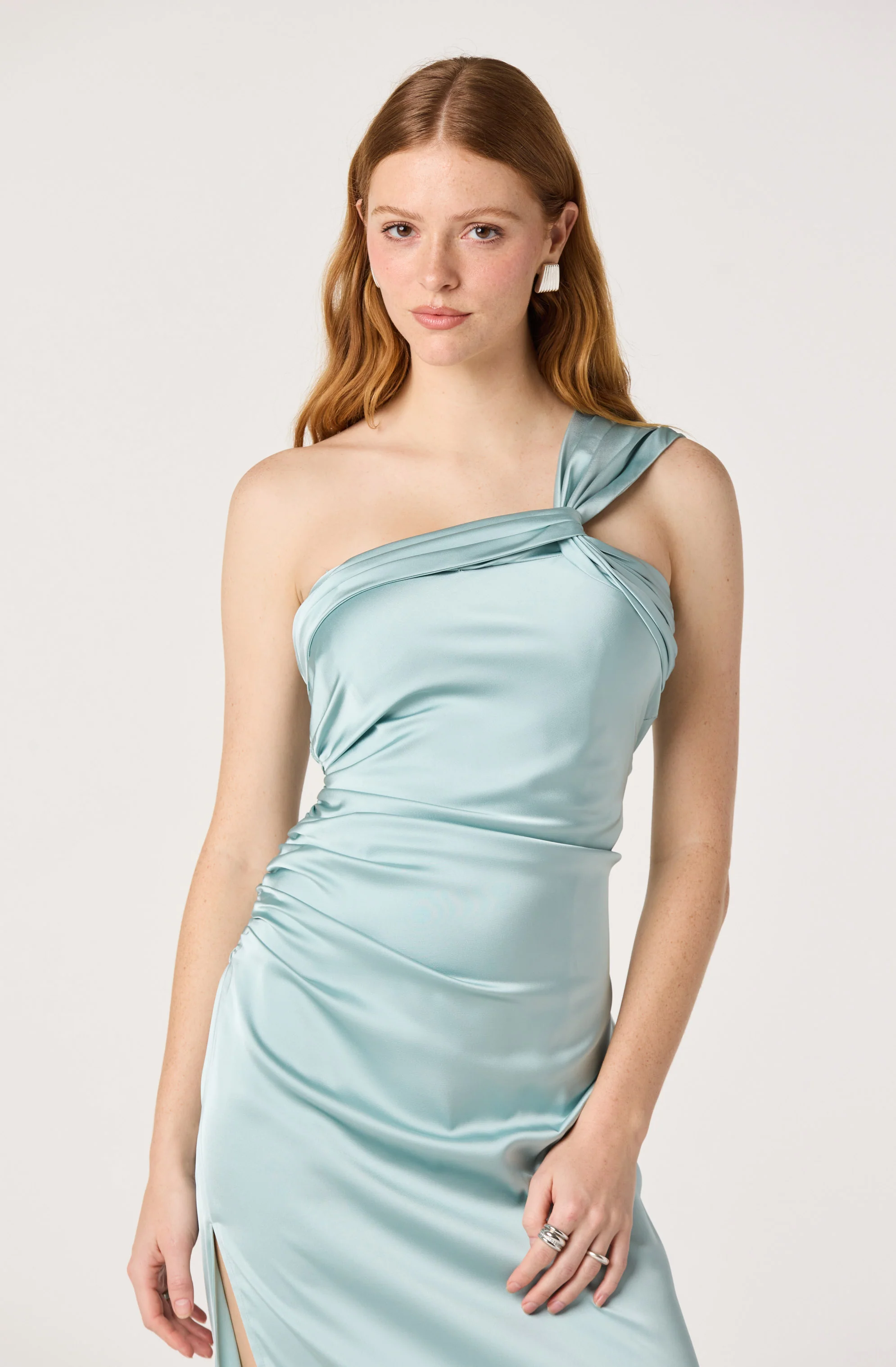 Catori One-Shoulder Ruched Satin Maxi Dress - Image 12