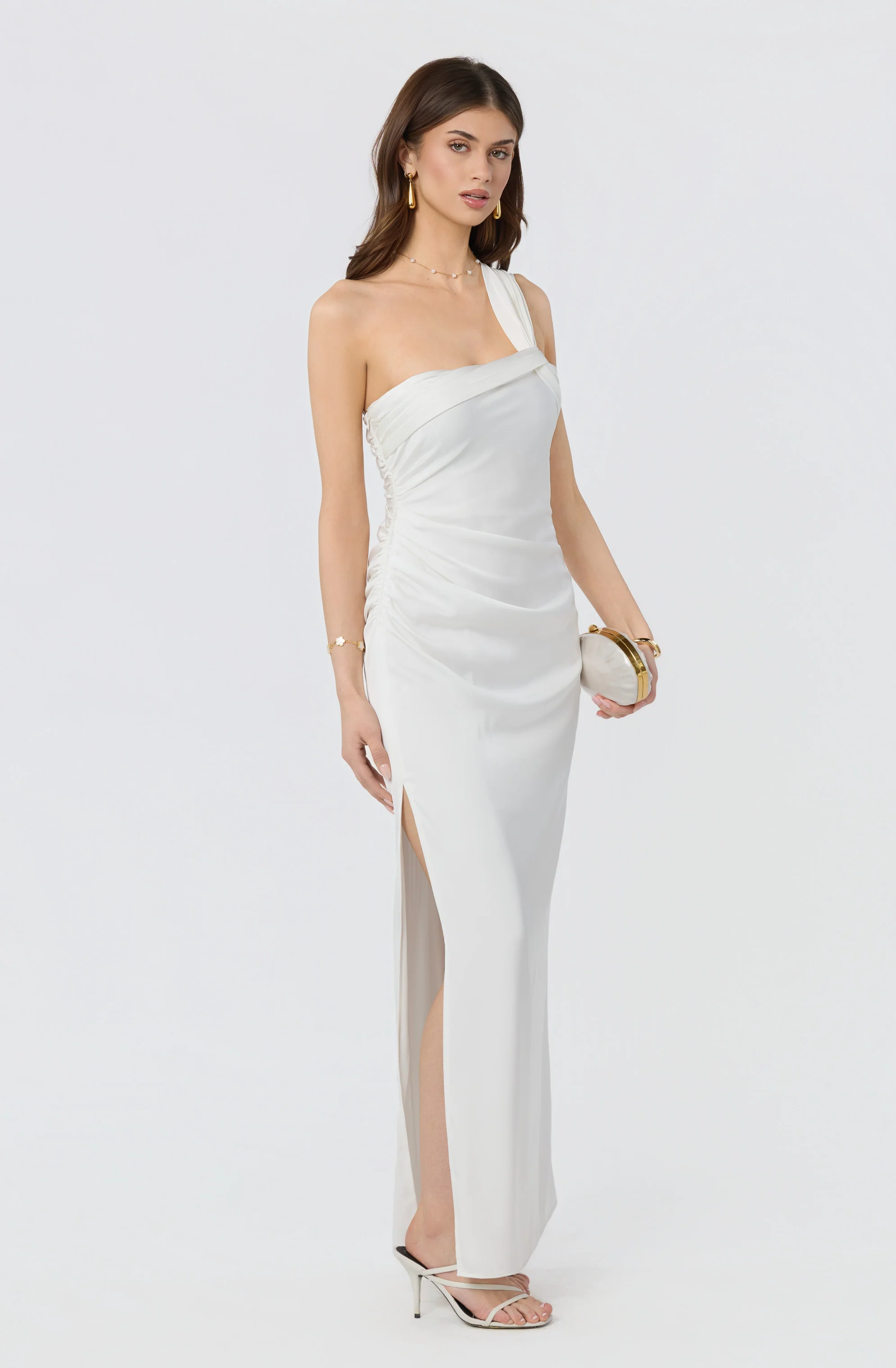 Catori One-Shoulder Ruched Satin Maxi Dress - Image 13
