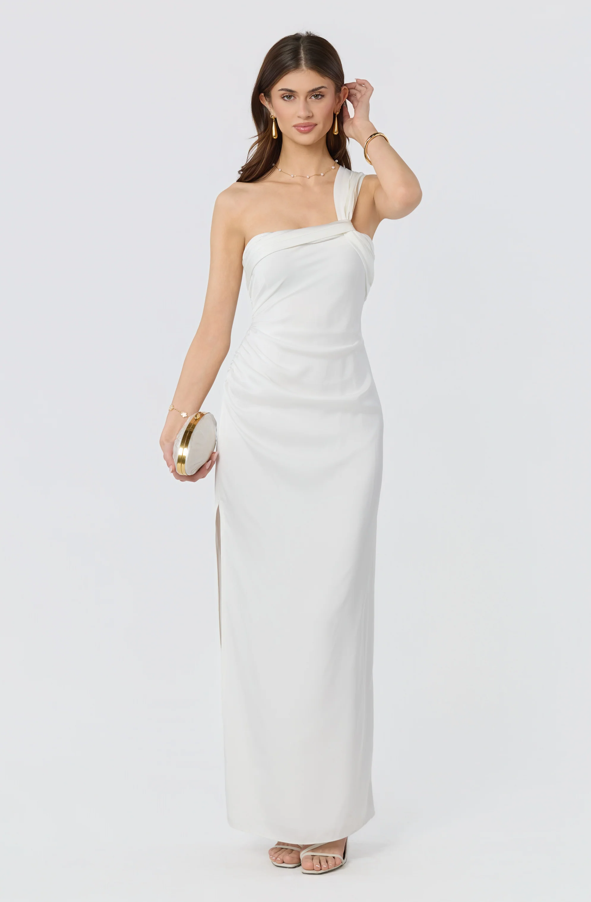Catori One-Shoulder Ruched Satin Maxi Dress - Image 18