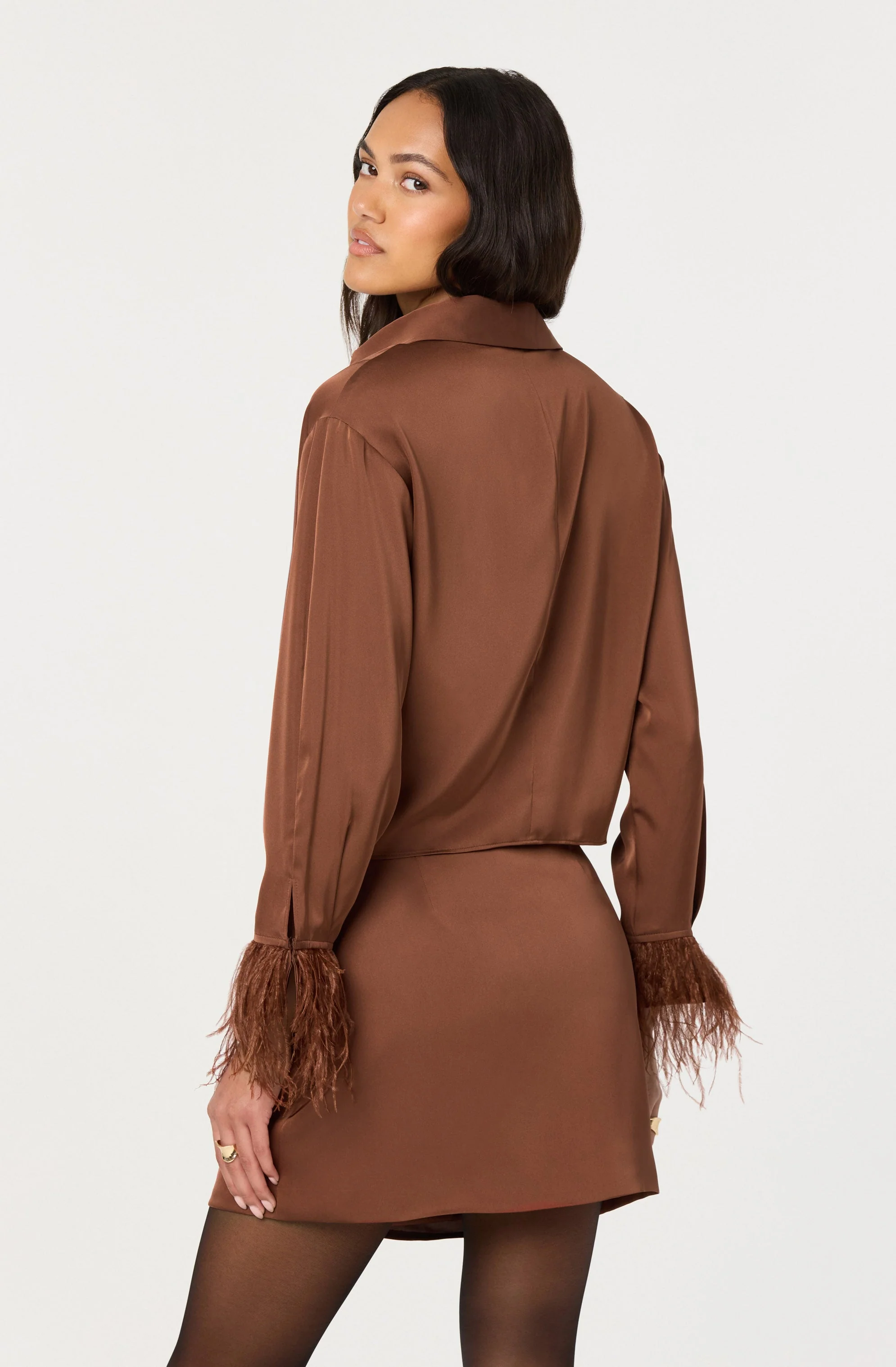 Catrina Satin Feather Trim Top - Image 4