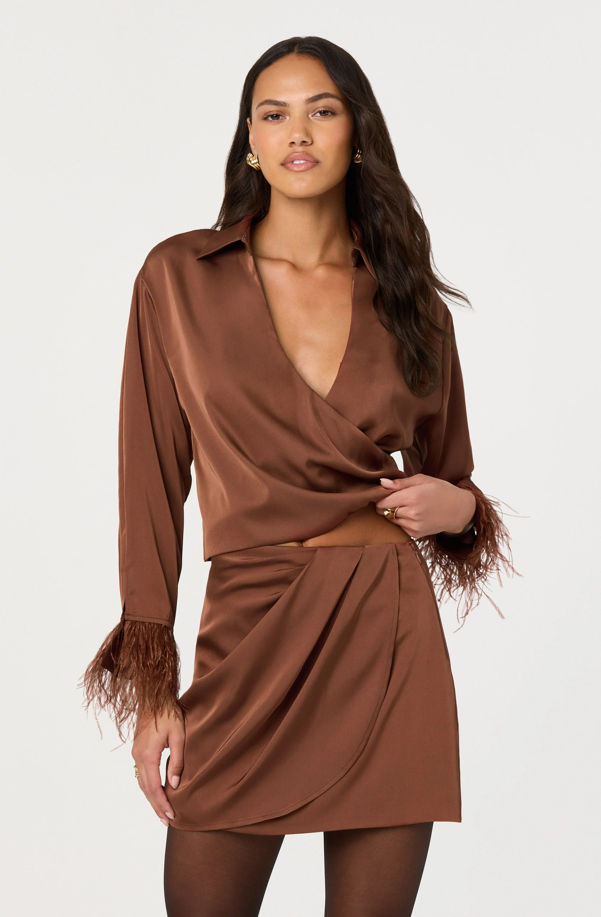 Catrina Satin Feather Trim Top - Image 5