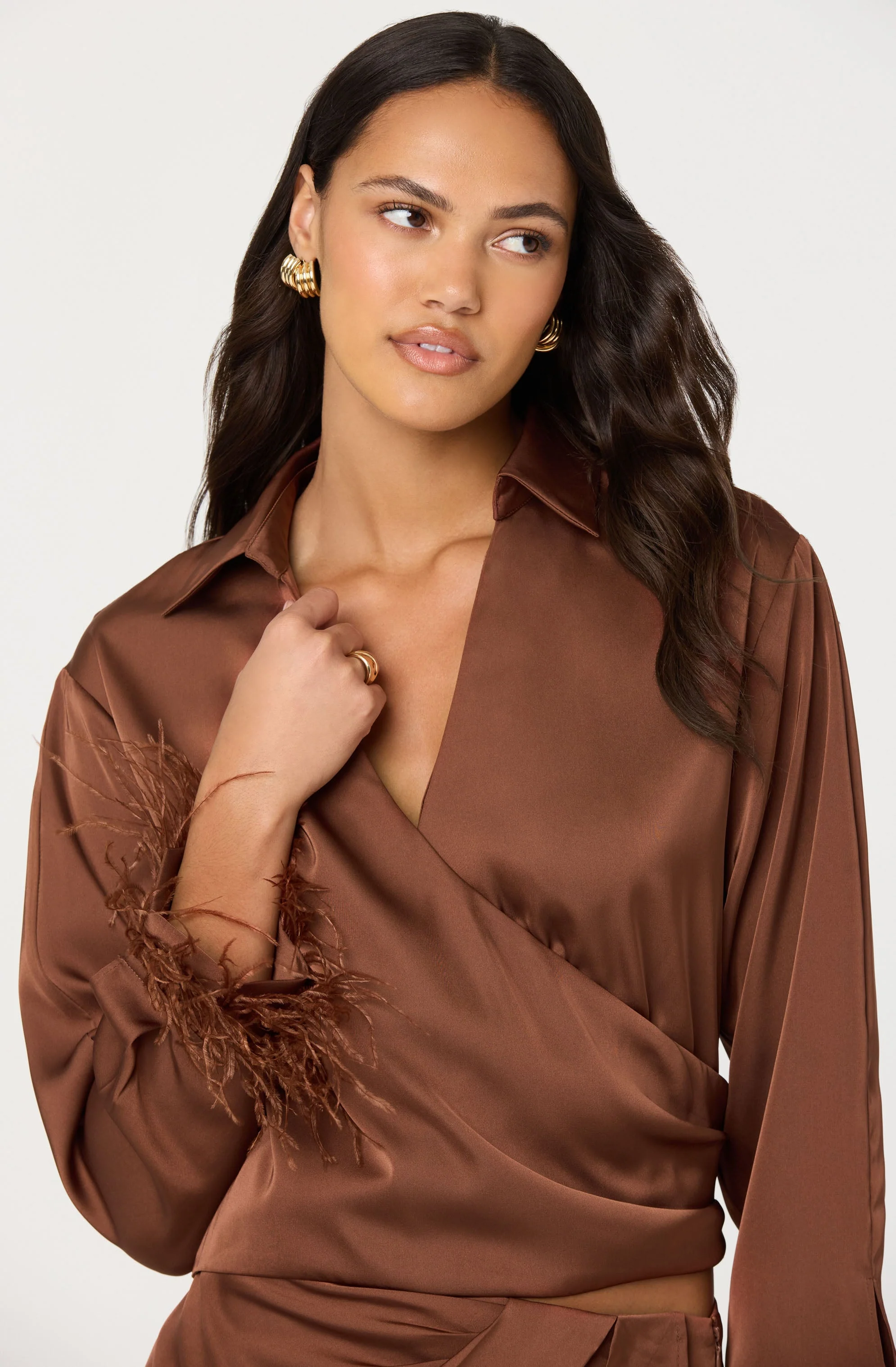Catrina Satin Feather Trim Top - Image 6