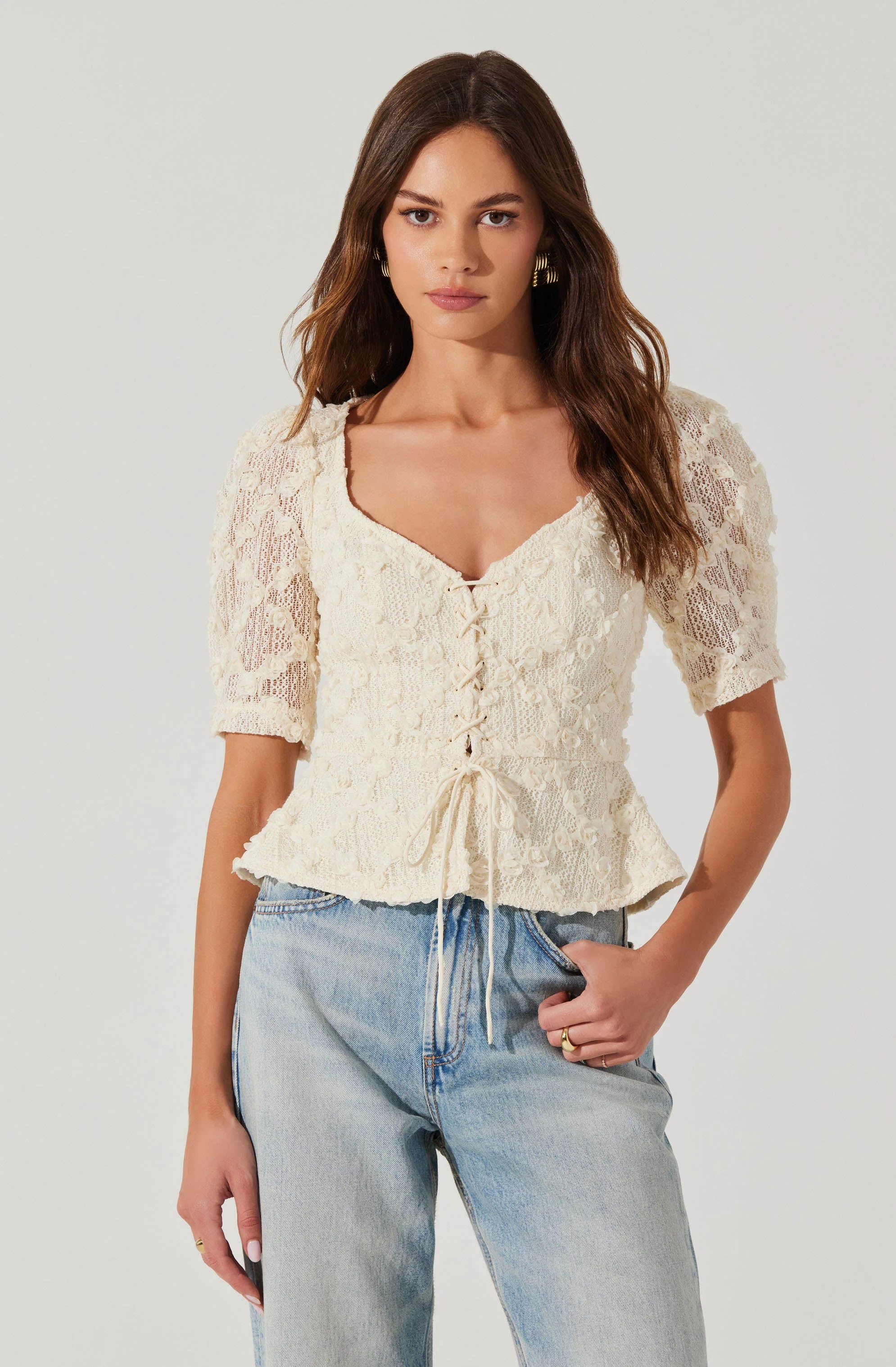 Cherian Floral Appliqué Lace Top - Image 6