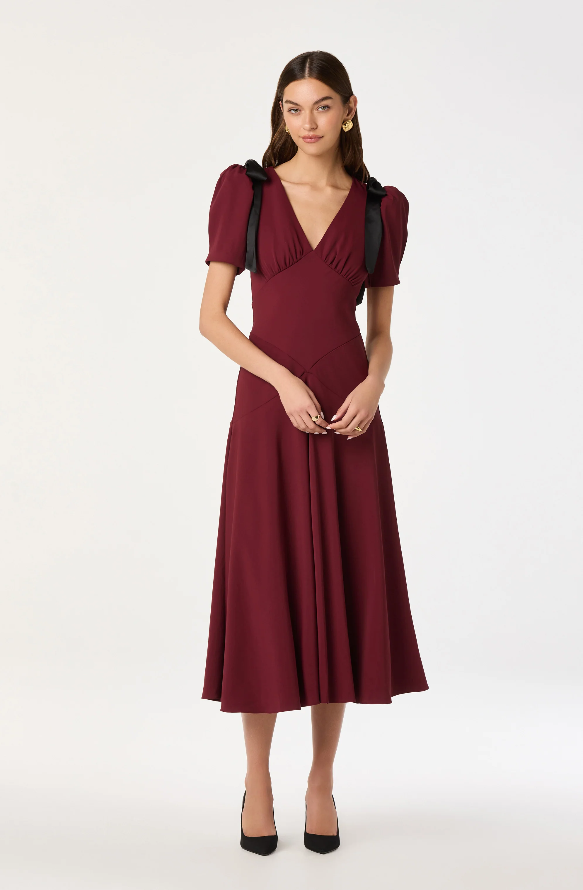 Ciela Bow Puff Sleeve Midi Dress - Image 2