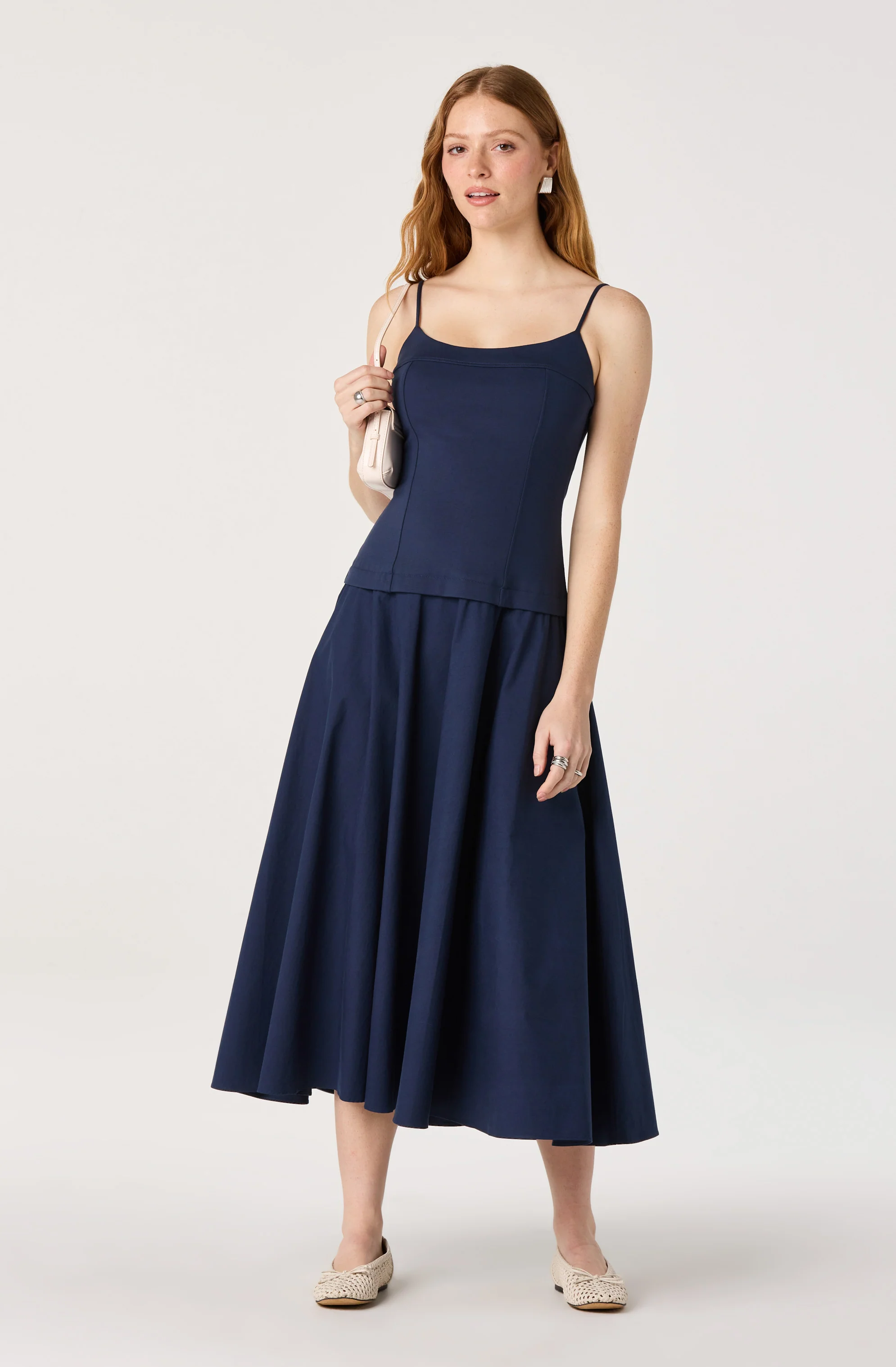 Cierra Mixed Media Drop Waist Midi Dress - Image 11