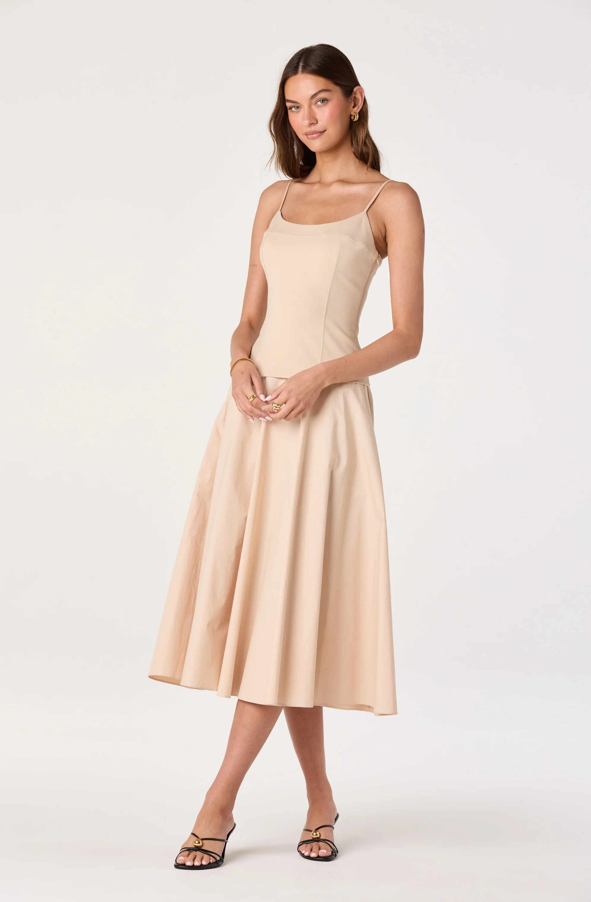 Cierra Mixed Media Drop Waist Midi Dress - Image 6