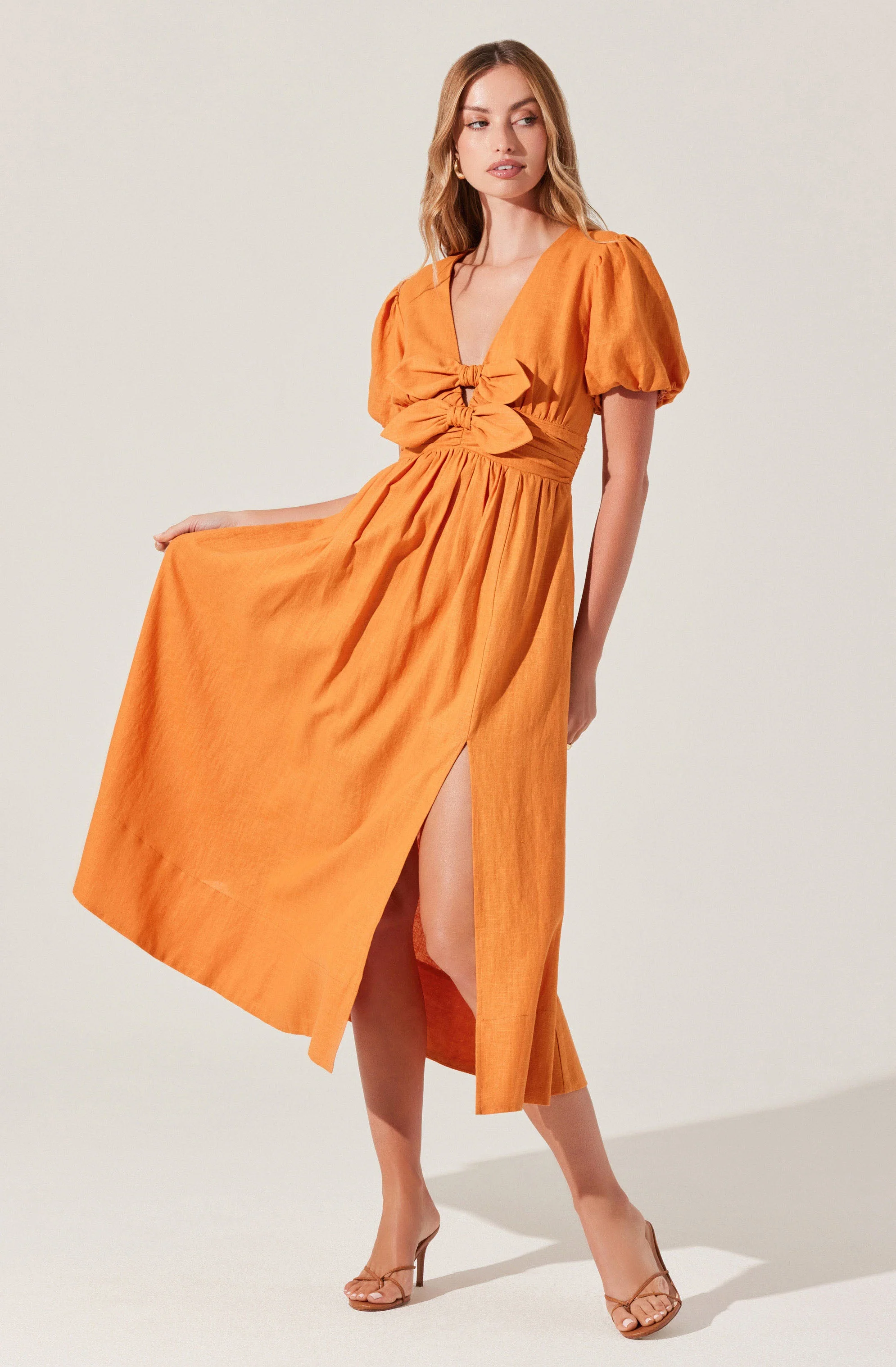 Citrine Linen Bow Front Midi Dress - Image 11