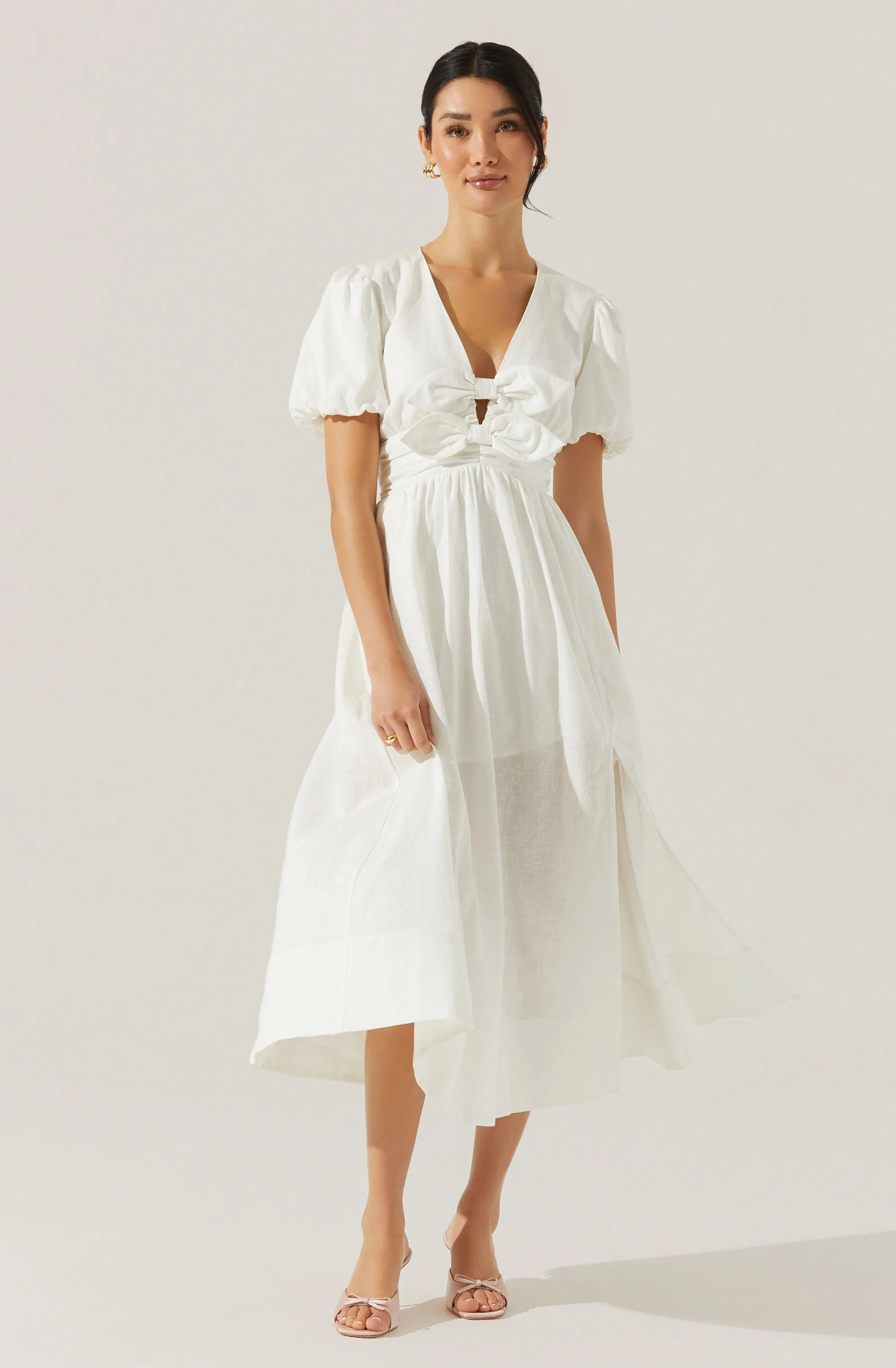 Citrine Linen Bow Front Midi Dress - Image 3