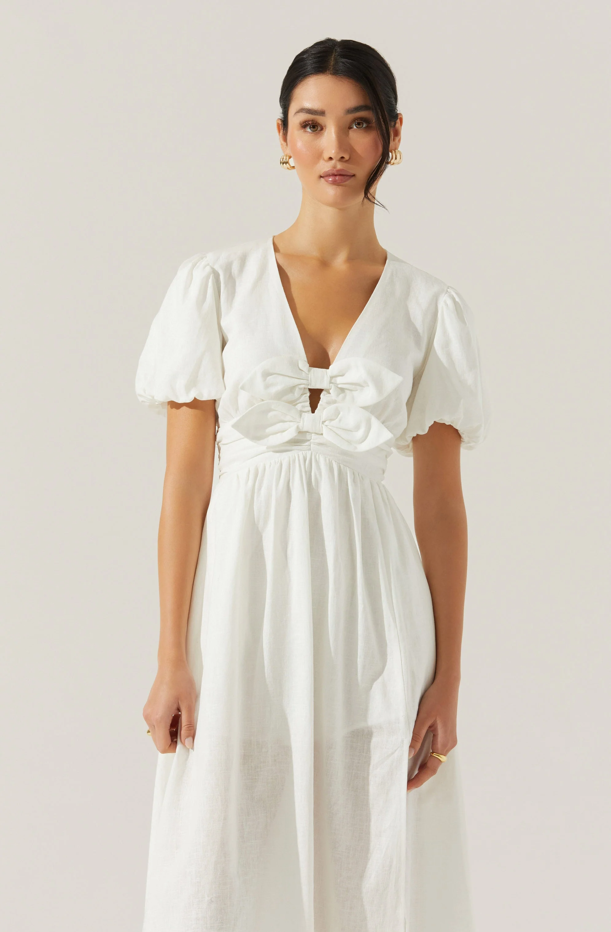 Citrine Linen Bow Front Midi Dress - Image 5