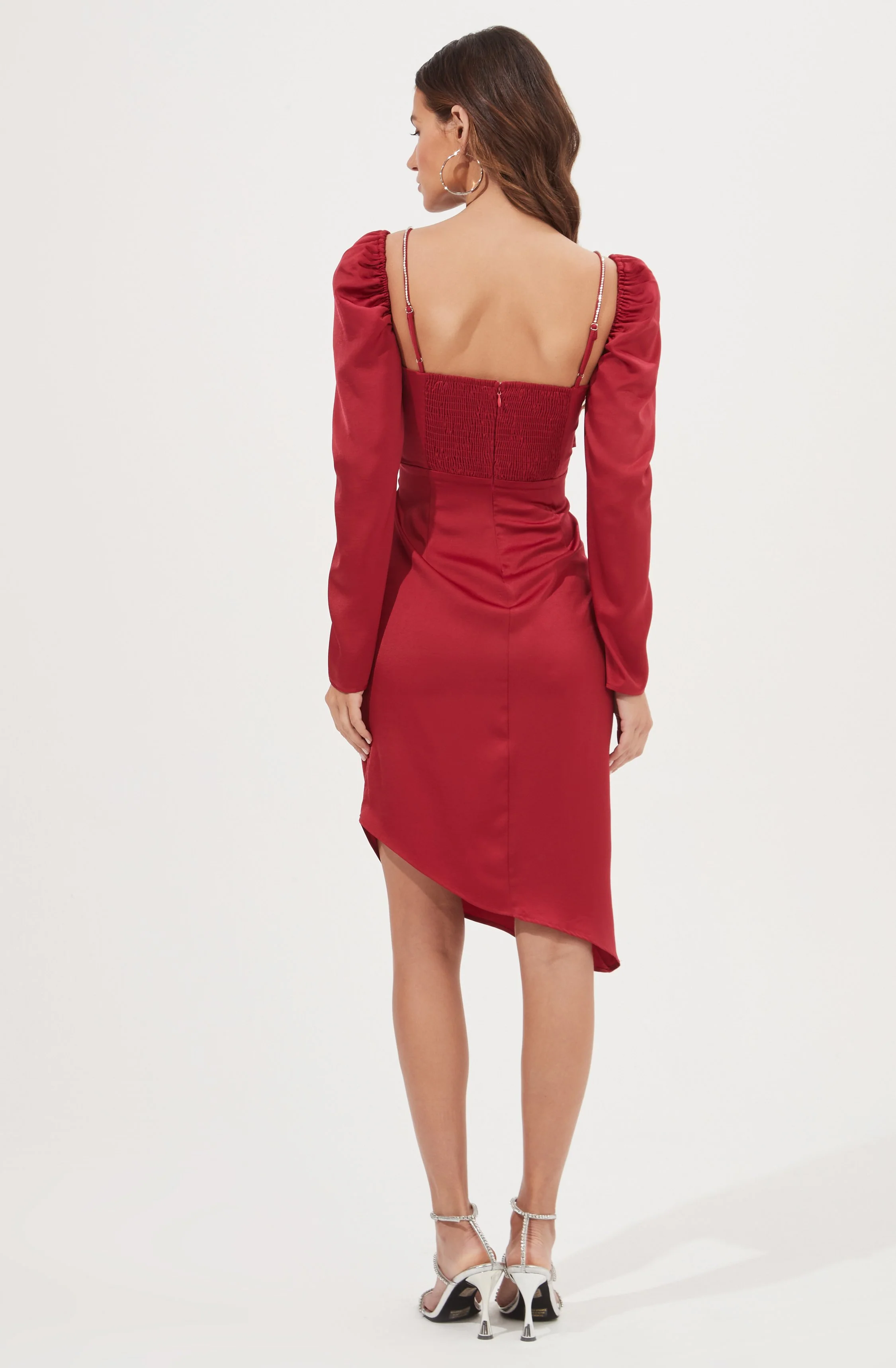 Claudina Rhinestone Embellished Satin Long Sleeve Midi Dress - Image 3