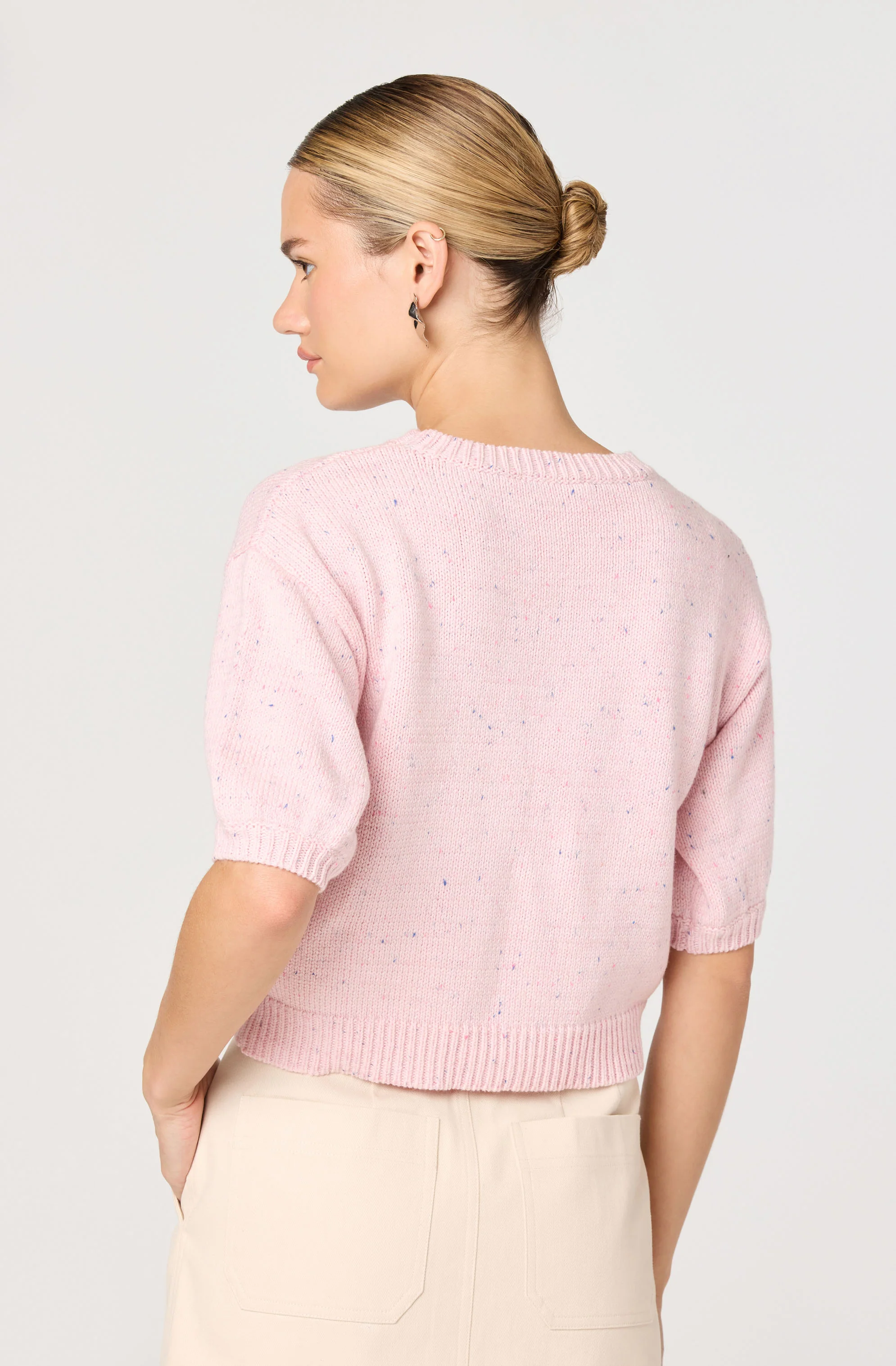 Colette Flecked Knit Short Sleeve Sweater - Image 3
