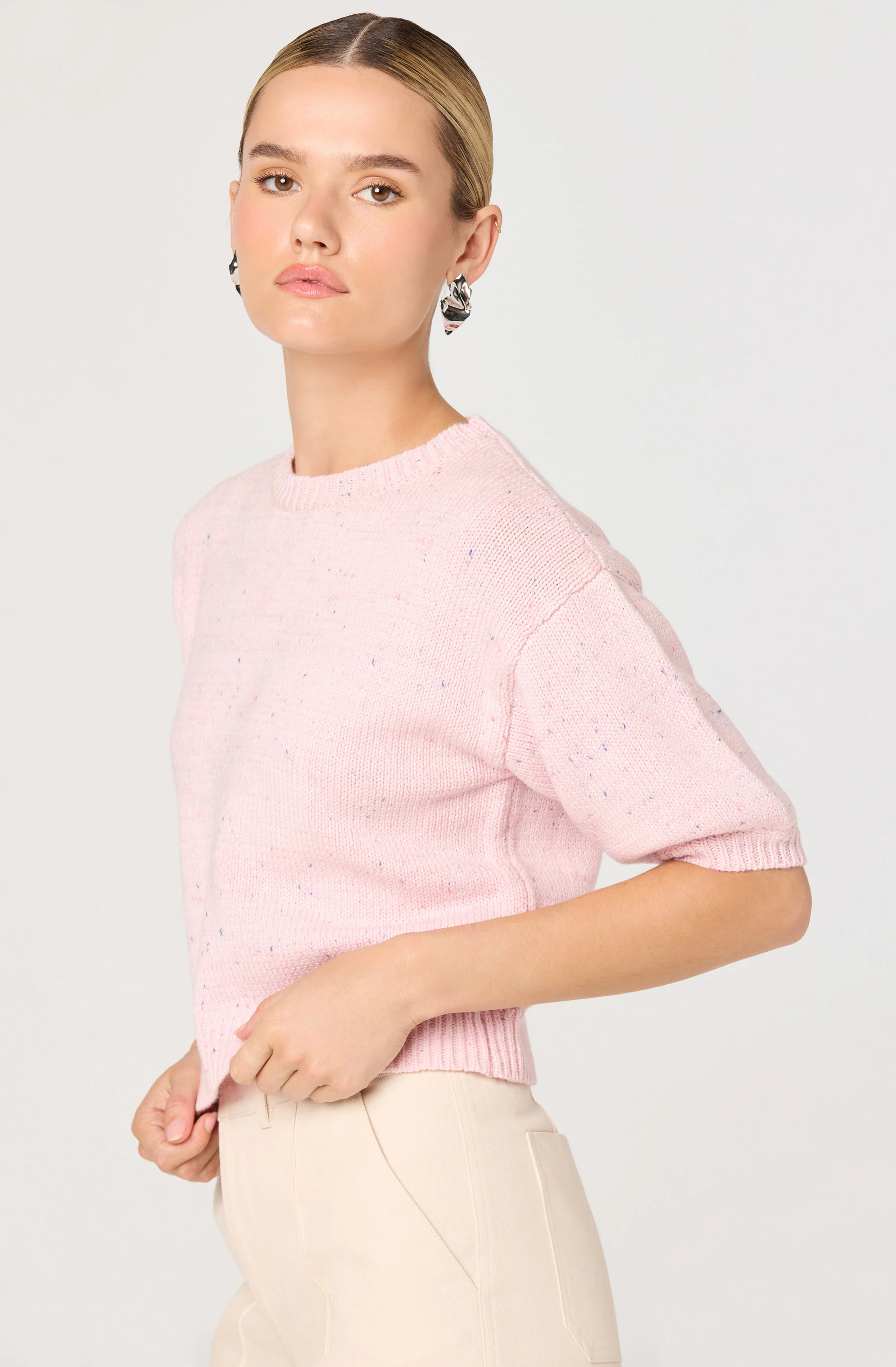 Colette Flecked Knit Short Sleeve Sweater - Image 4
