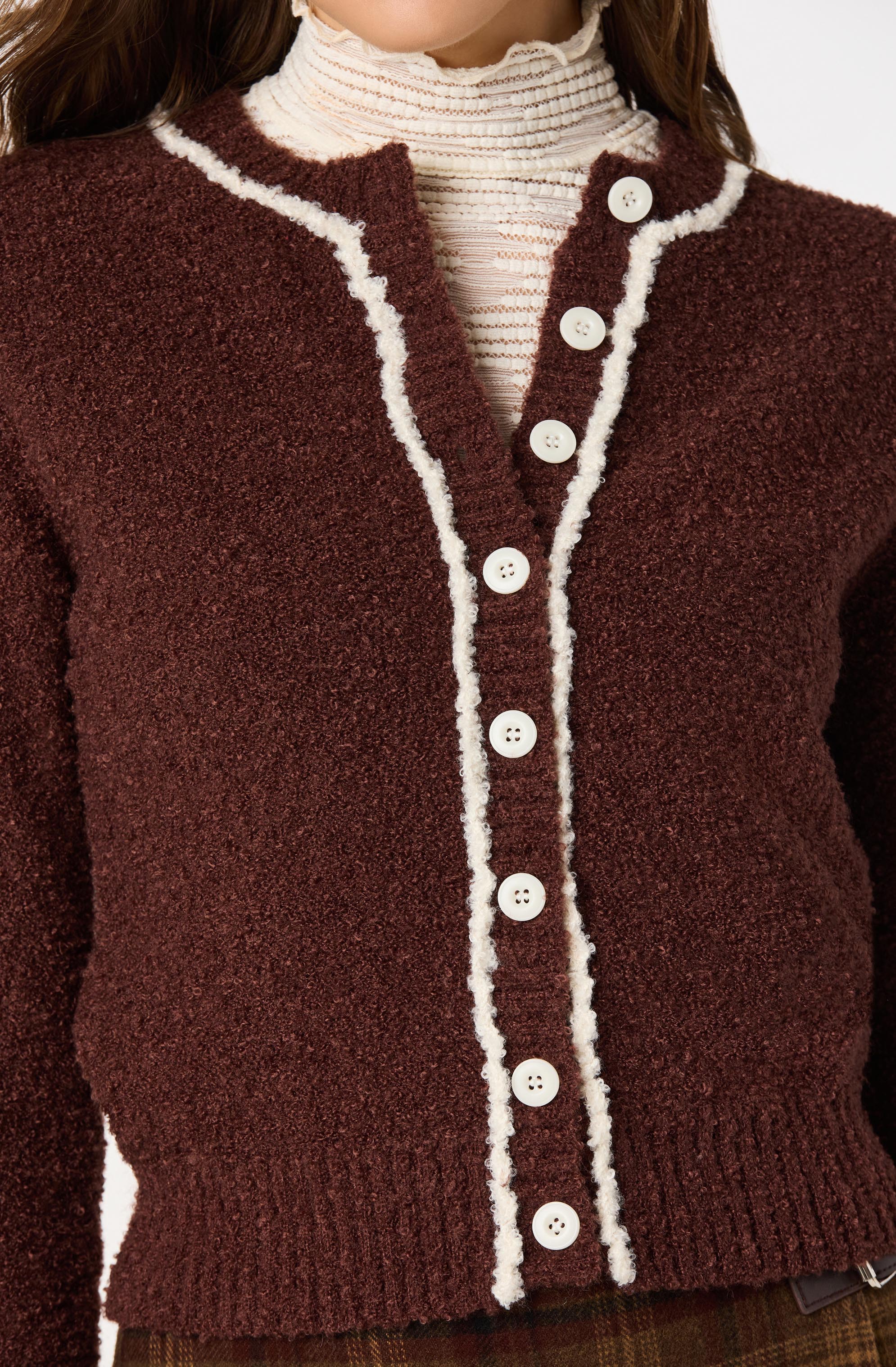 Contrast Stitch Textured Cardigan - Image 5