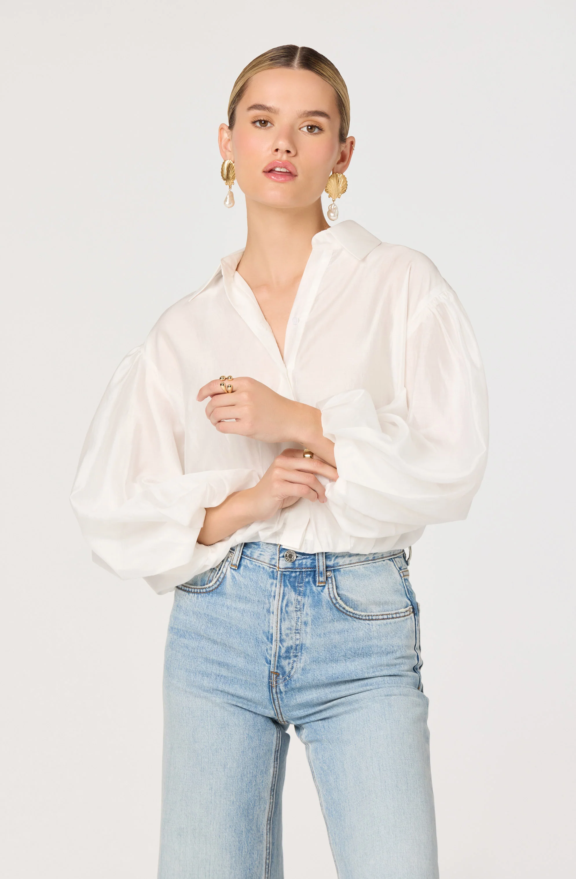Cordey Collared Balloon Sleeve Poet Top - Image 11