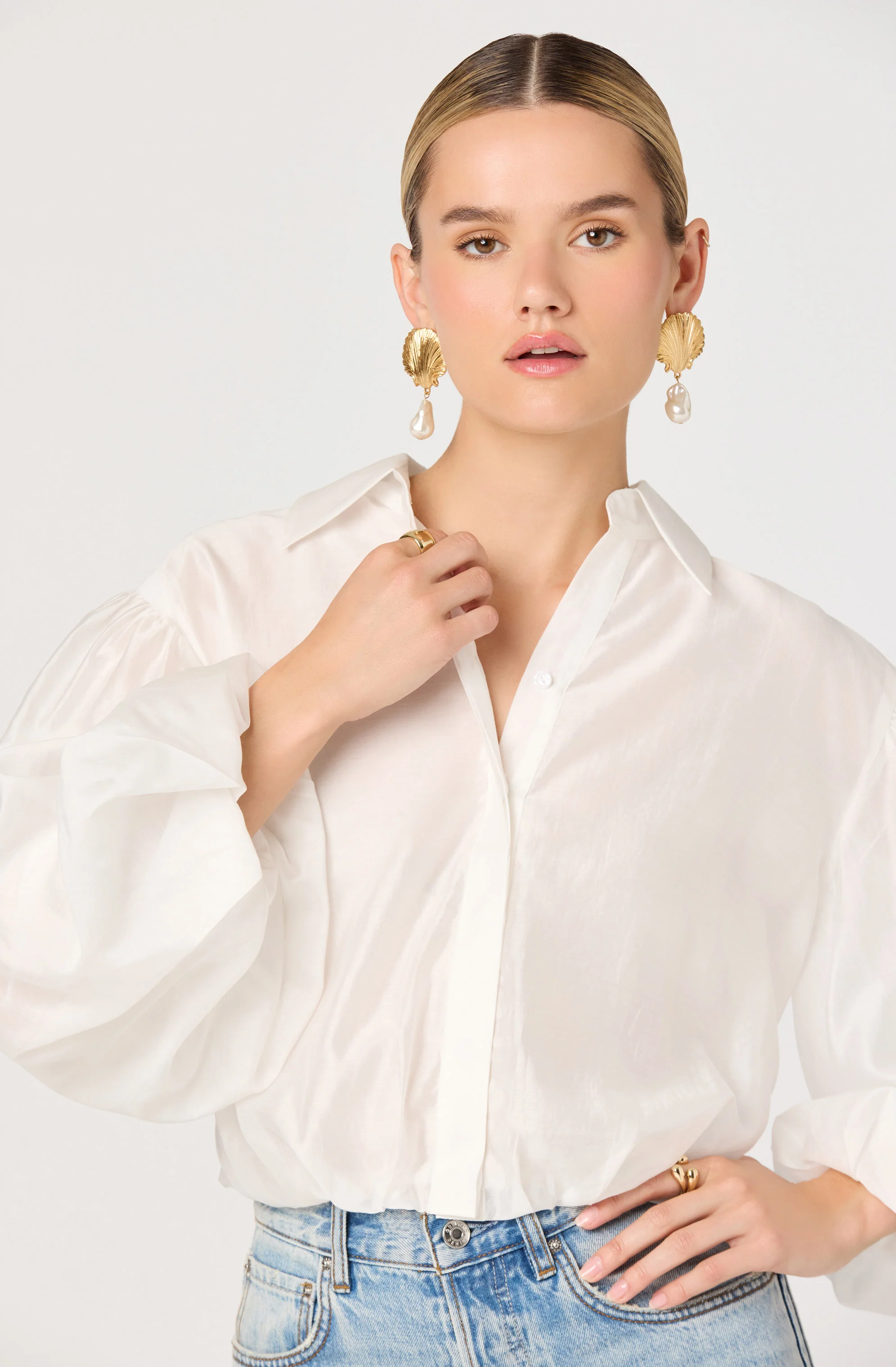 Cordey Collared Balloon Sleeve Poet Top - Image 12